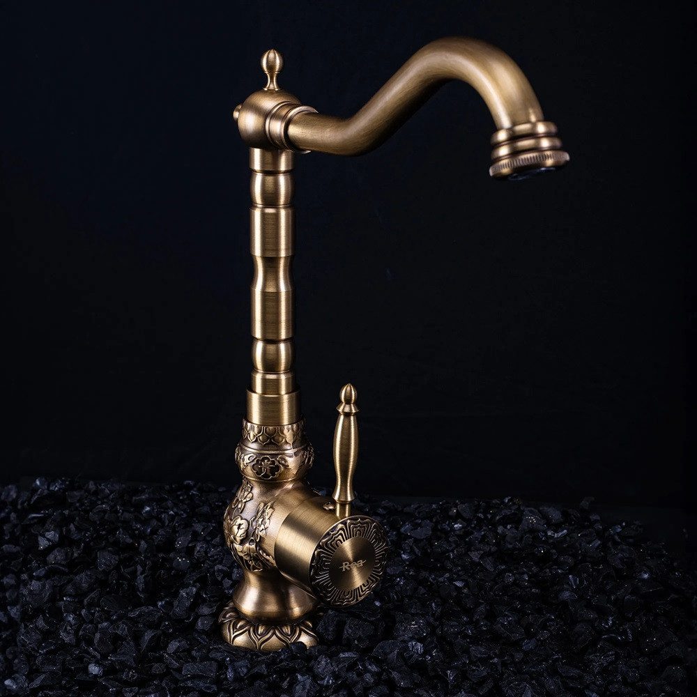 wohnwerk.idee Badarmatur Waschbeckenarmatur Wasserhahn Gold Vintage günstig online kaufen