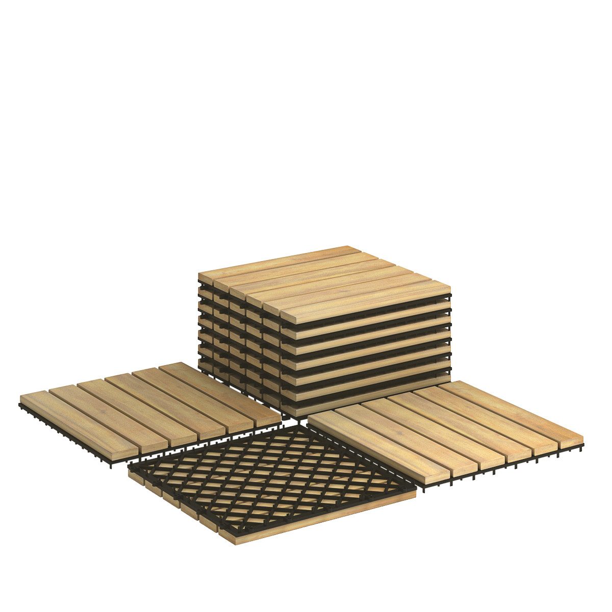 COSTWAY Holzfliesen Terrassenfliesen, 10er Set, 30x30cm, Holz, Braun