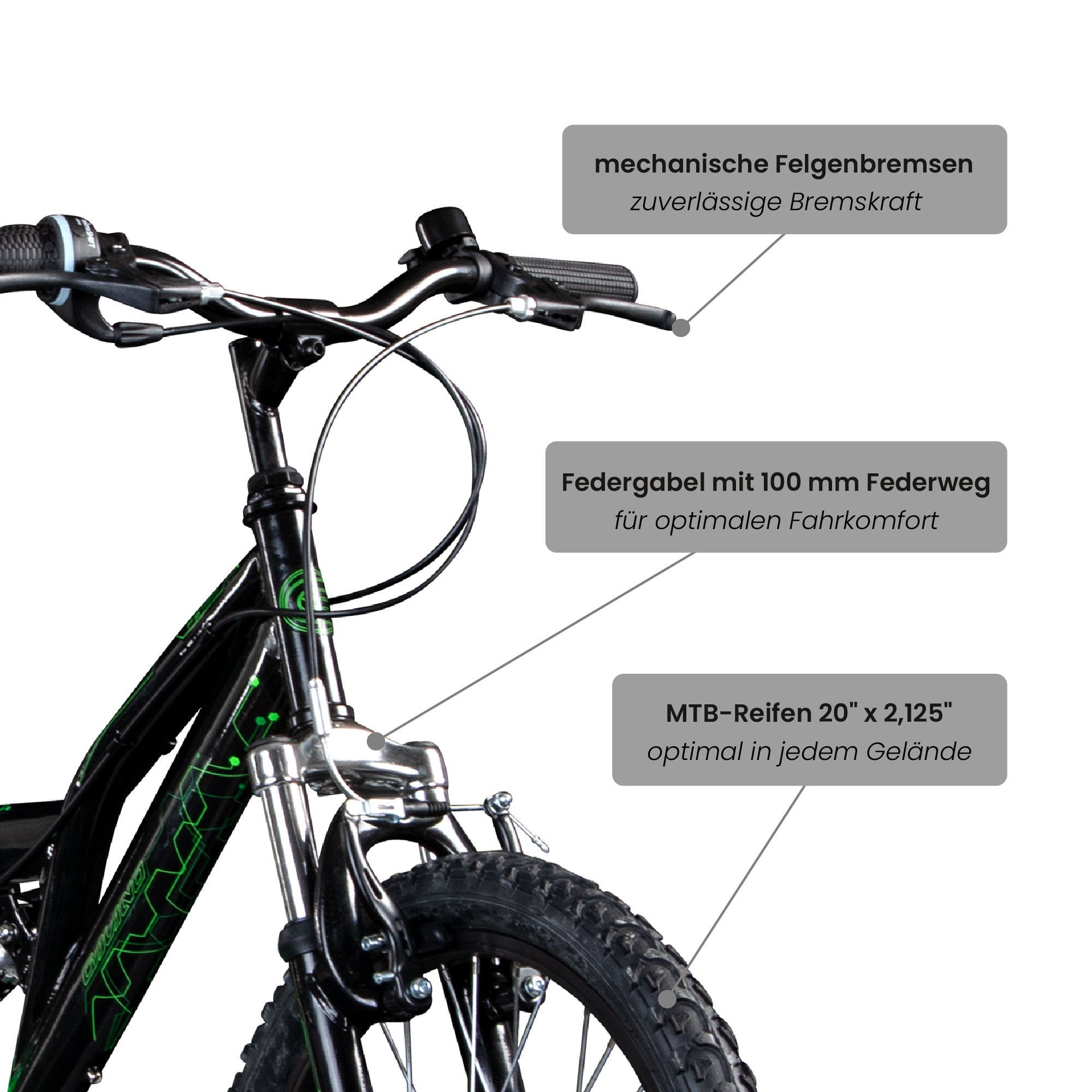 Galano Mountainbike FS180, 6 Gang, Kettenschaltung, 20 Zoll Kinderfahrrad ab 6 Jahre 120-135 cm für Mädchen und Jungen