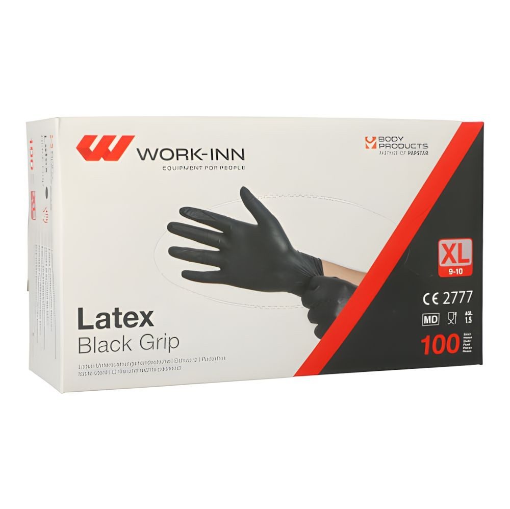 Work-Inn Einweghandschuhe 1000x WORK-INN Latex puderfrei Black Grip schwarz Größe XL