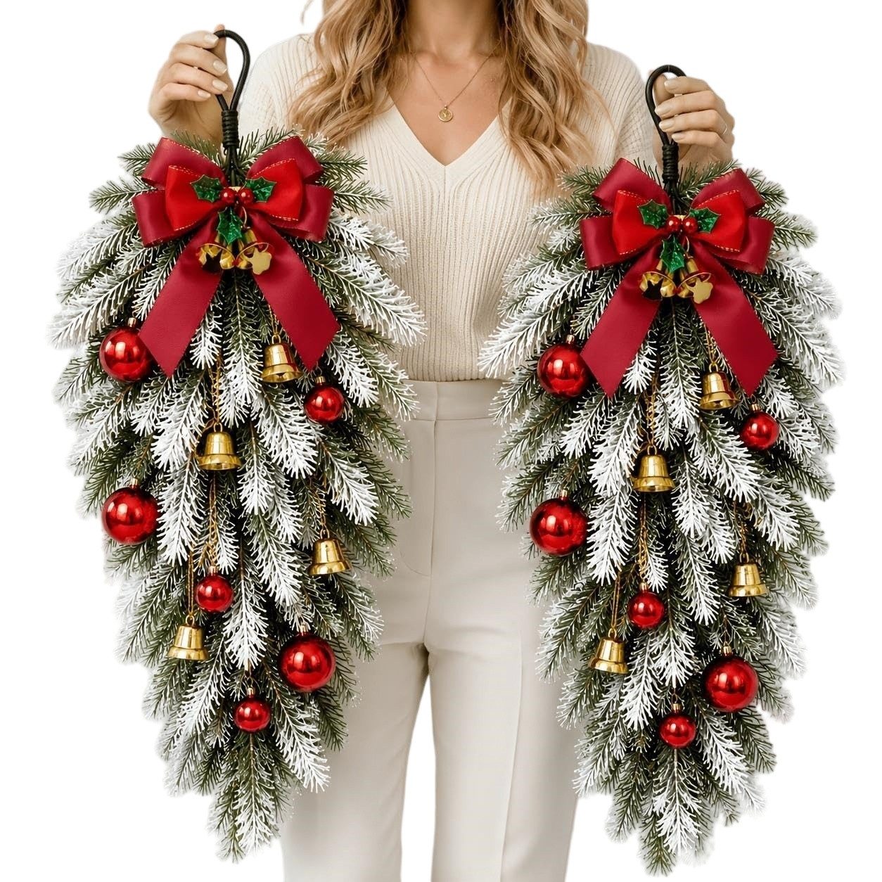 Bomiclss Girlanden 2er-Set Künstliche Weihnachtsgirlanden in Tropfenform, Weihnachts-Swag (2-tlg), Weihnachtsdeko für Treppe, Geländer, Tür und Veranda