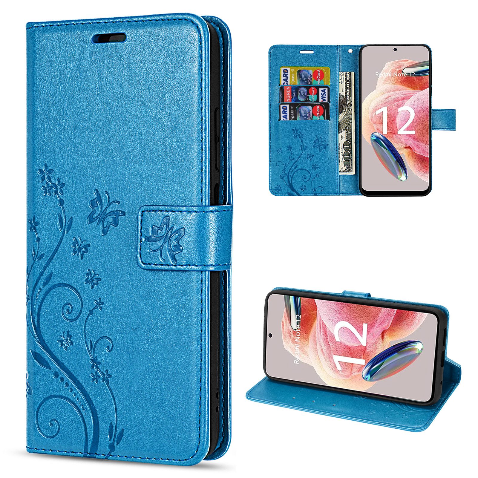 betterfon Handyhülle Handytasche für Xiaomi Redmi Note 12 4G Klapphülle, Bookstyle-Hülle: Magnetverschluss 3 Kartenfächer & Standfunktion