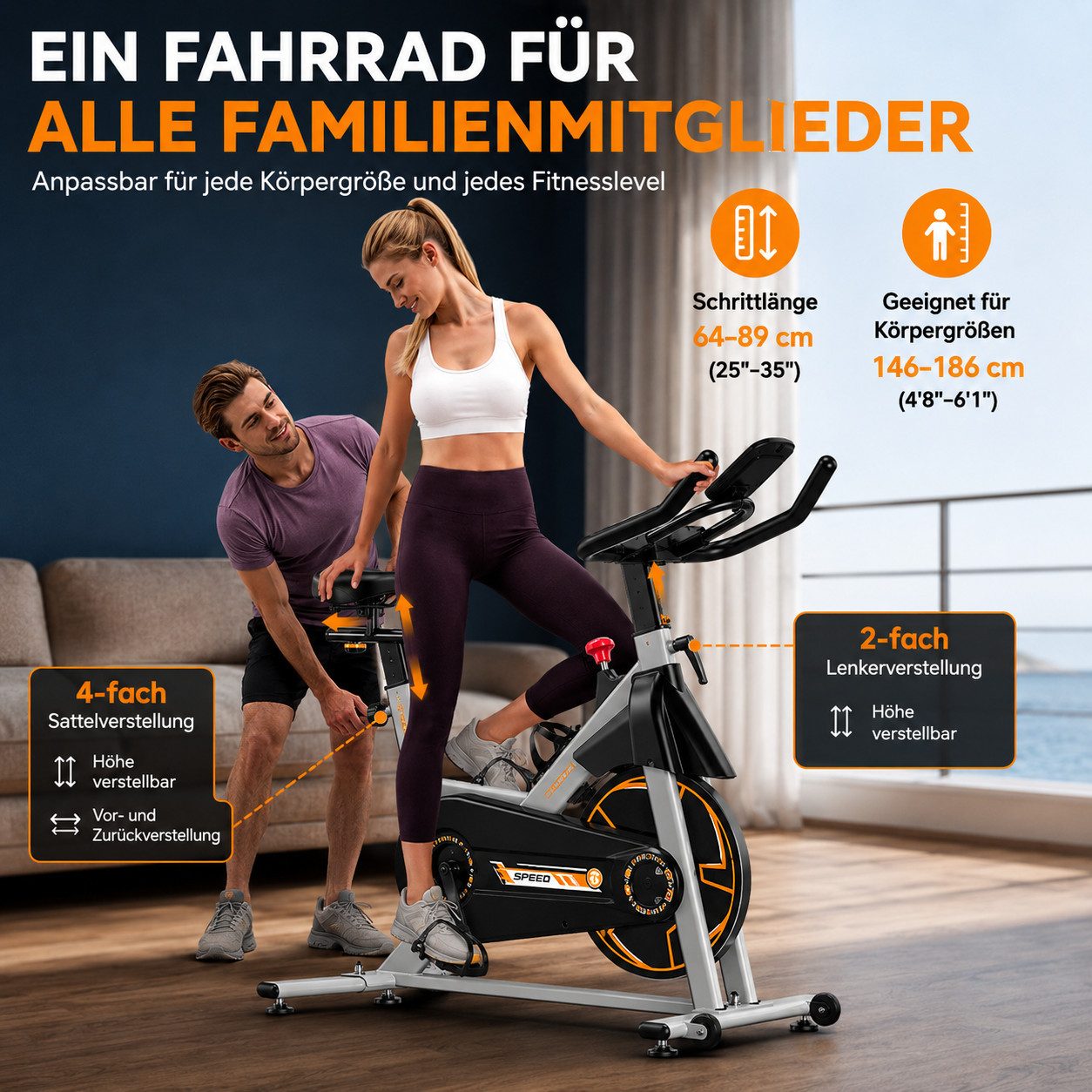 Riksion Heimtrainer mit LCD-Monitor, Magnetwiderstand Stationäres Fahrrad für Zuhause (1-tlg), Indoor Bike mit Flüsterleise, Schweres Schwungrad – Bild 4 von 5