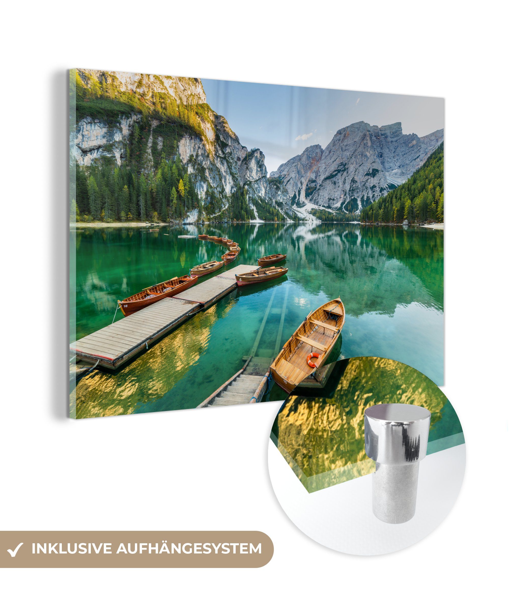MuchoWow Acrylglasbild Alpen - See - Boot, (1 St), Acrylglasbilder Wohnzimmer & Schlafzimmer