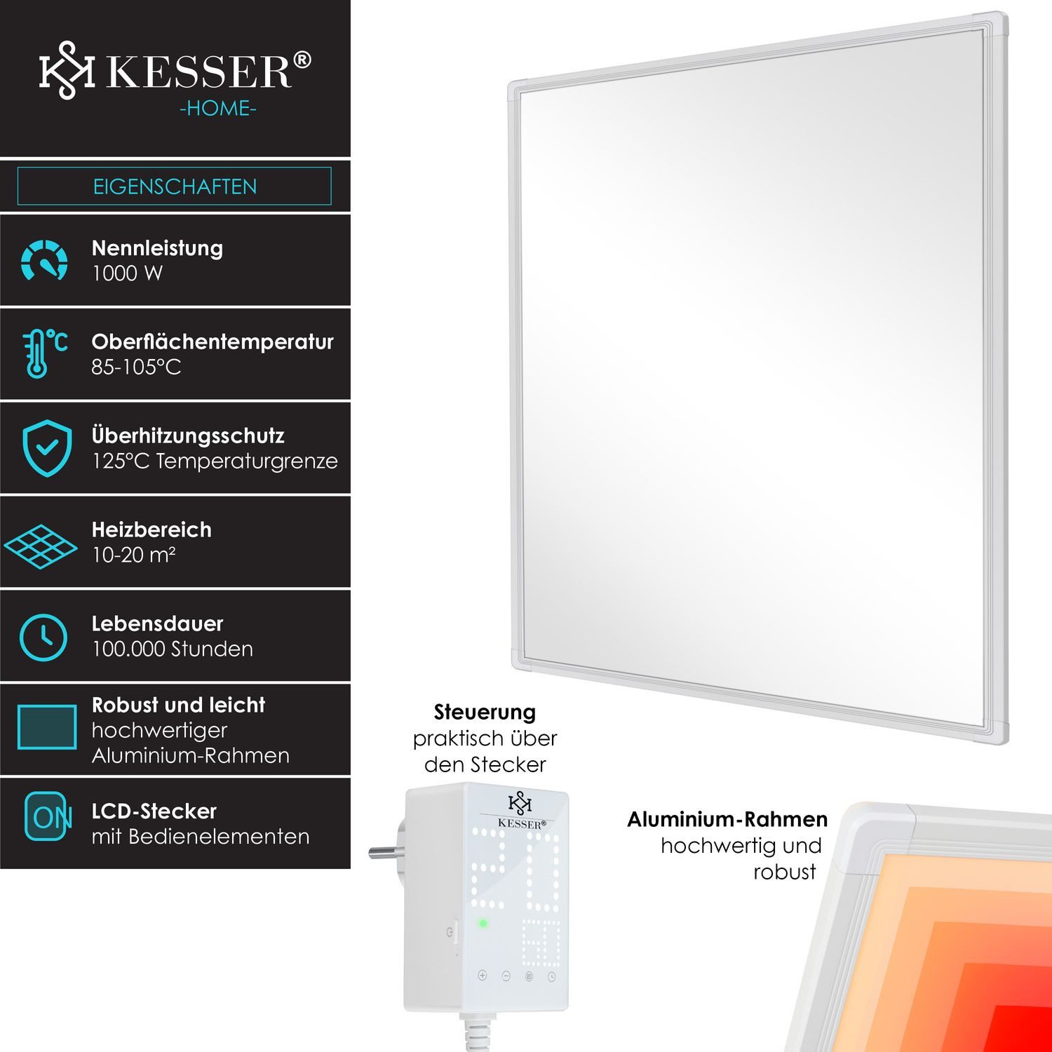 KESSER Infrarotheizung, Infrarotheizung mit Thermostat Infrarot Elektro Wand Heizung
