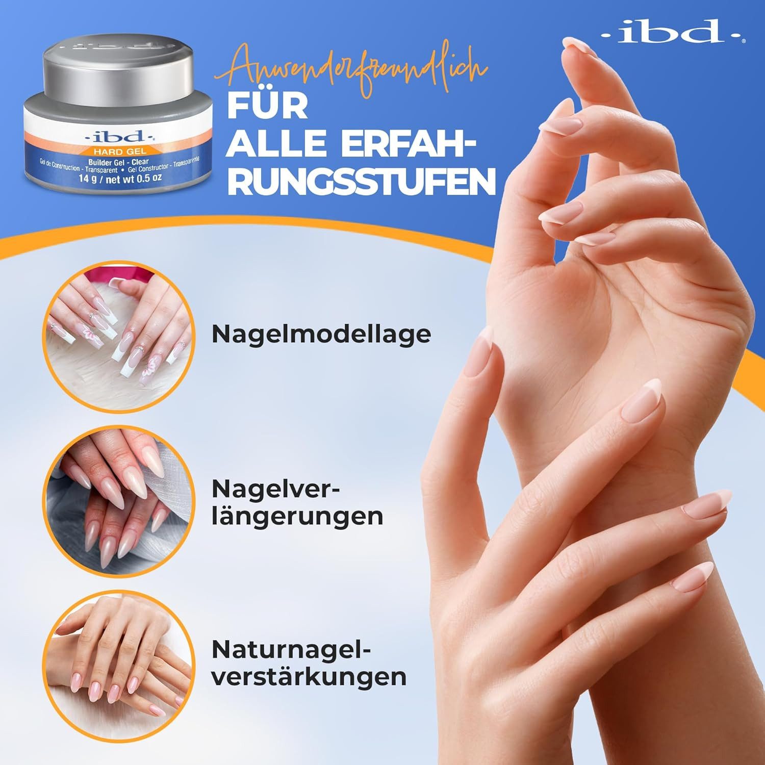 IBD UV-Gel IBD Builder Gel Clear Premium UV Aufbaugel für Nägel 14 g