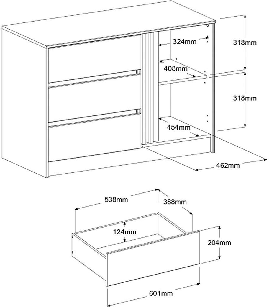 Parisot Schlafzimmer-Set, (4-tlg), viel Stauraum, schöne Optik, Einsätze an Schrank und Kommode drehbar
