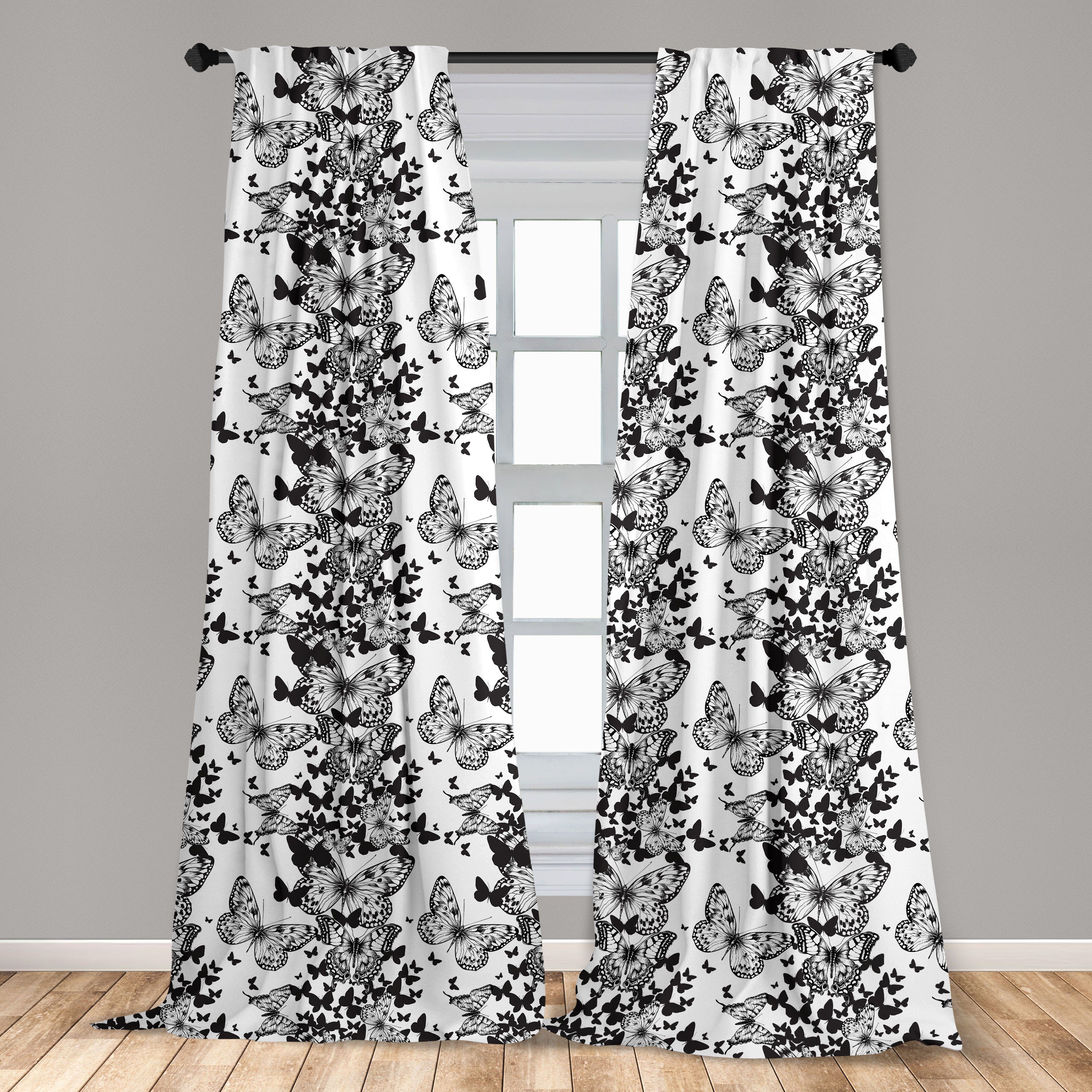 Gardine Vorhang für Wohnzimmer Schlafzimmer Abakuhaus, Abstrakt Microfaser, Dekor, Schmetterlings-Motiv