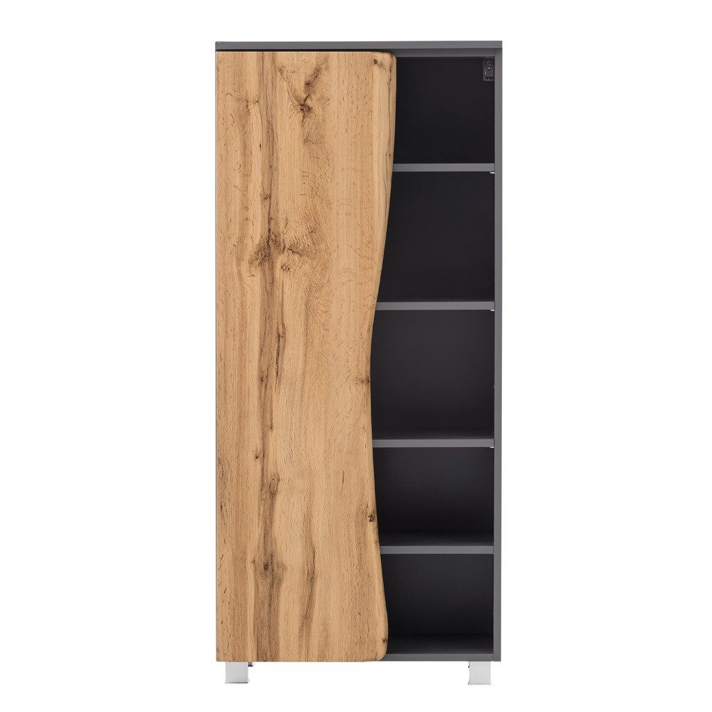 Lomadox Midischrank KAHLA-03 graphit mit Front in Wotan Eiche Nb. mit Baumkantenoptik 60/130/35 cm