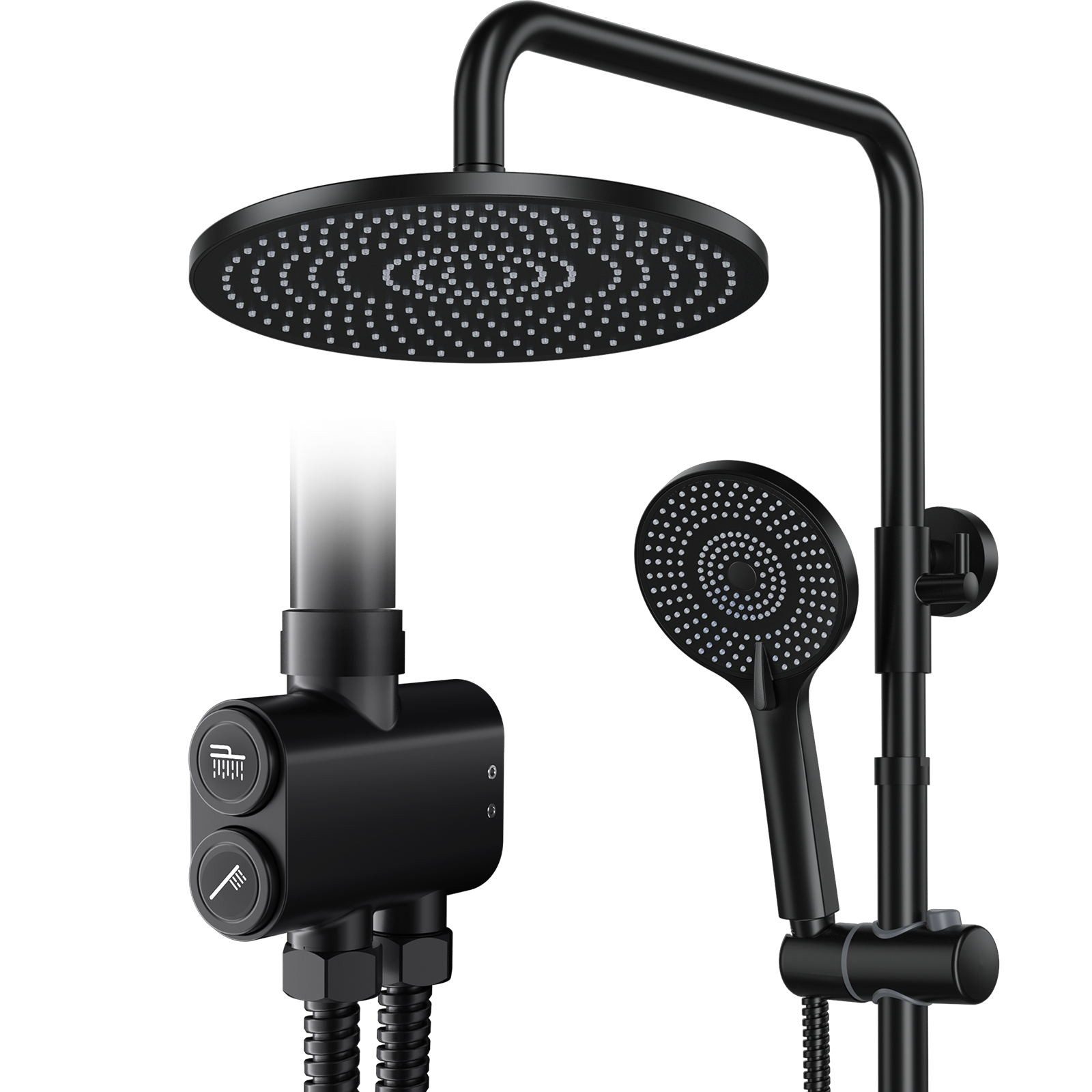 Rainsworth Duschsystem ohne Armatur, Höhe 25 cm, 3 Strahlart(en), 25cm Rund Regendusche und 3 Strahlarten Duschkopf