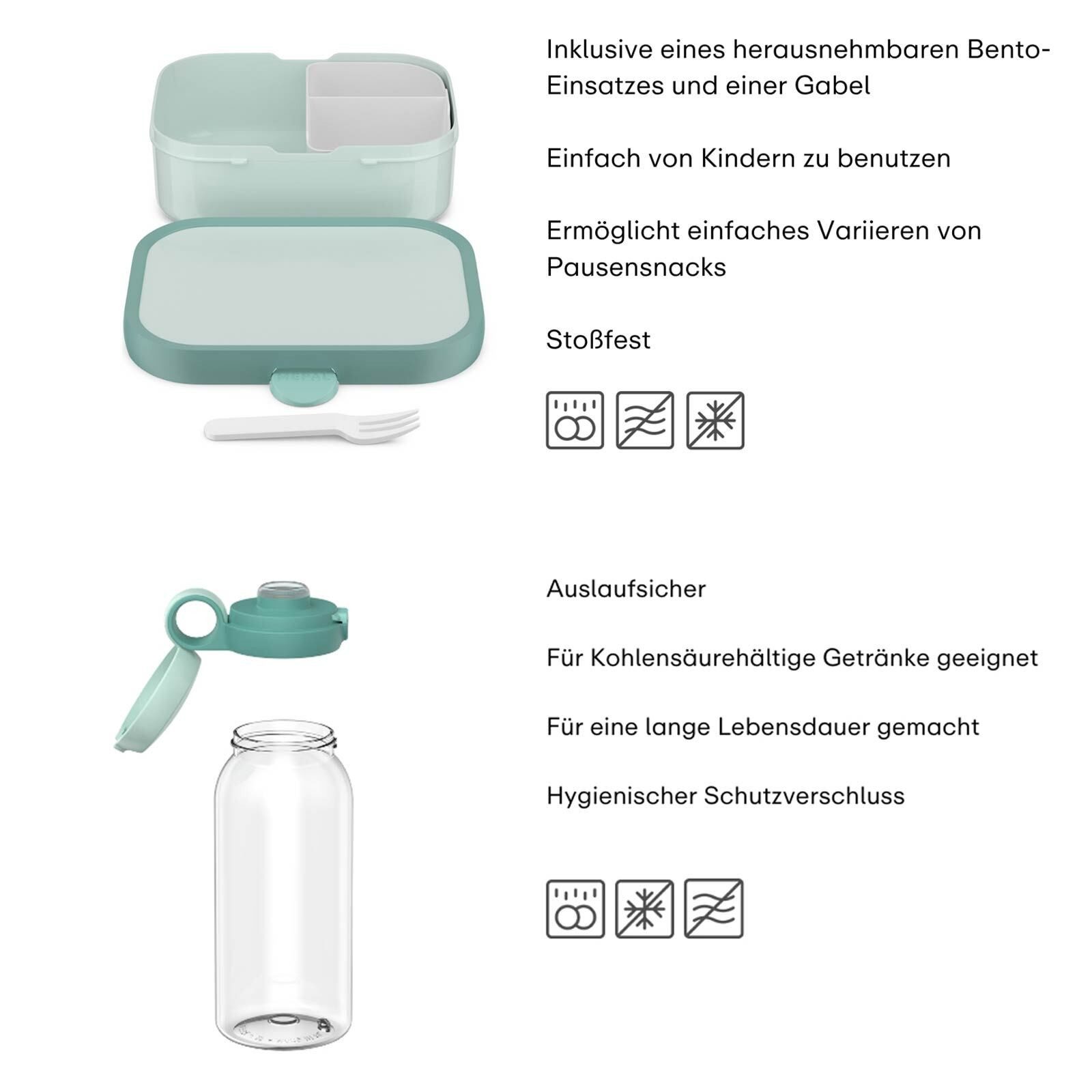 Mepal Lunchbox Campus Lunchset (Flasche mit Klappdeckel), Kunststoff, (2-tlg), Spülmaschinengeeignet