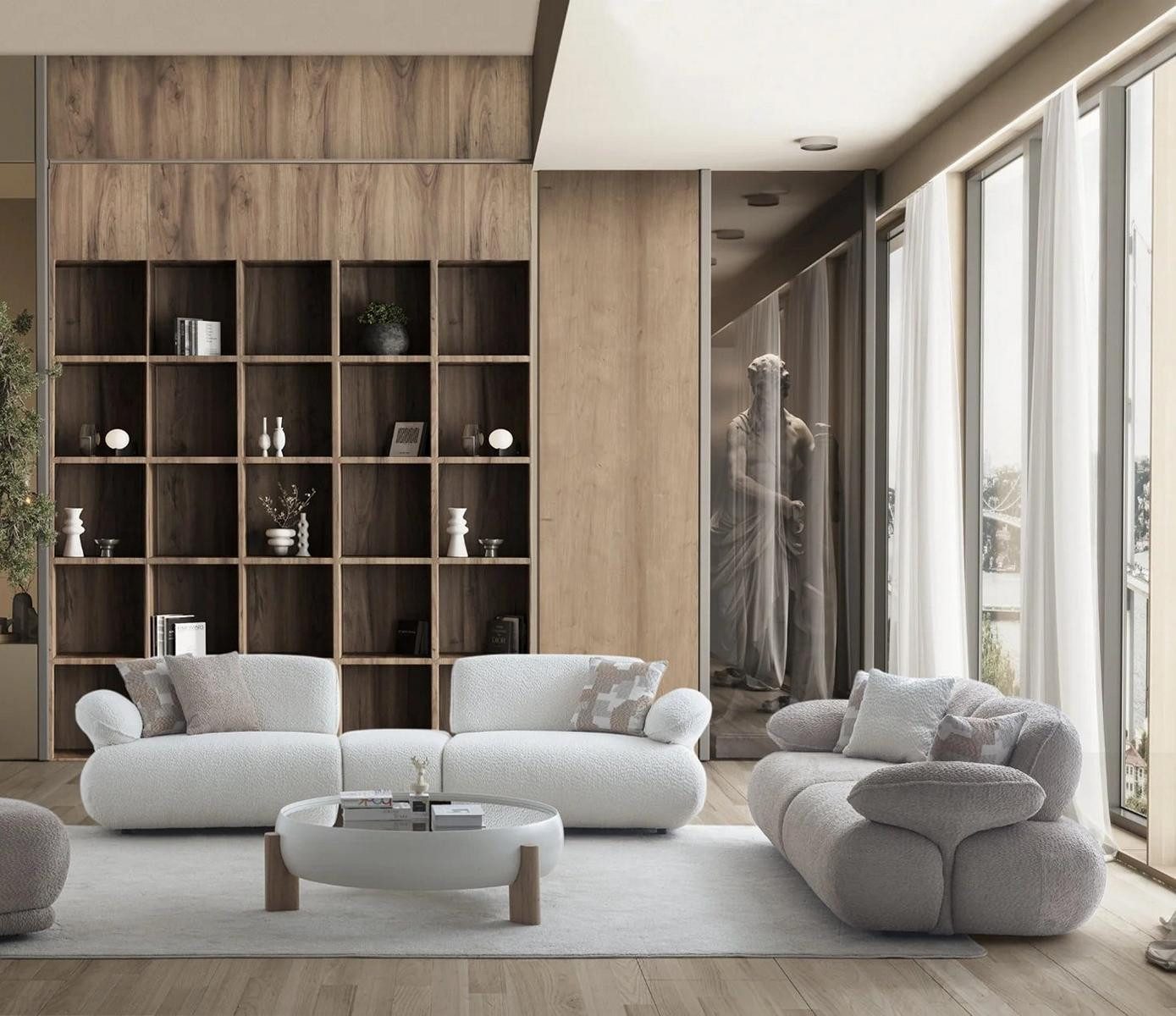 JVmoebel Polstergarnitur Weißes Wohnzimmer Set Stoffsofa Designer ...