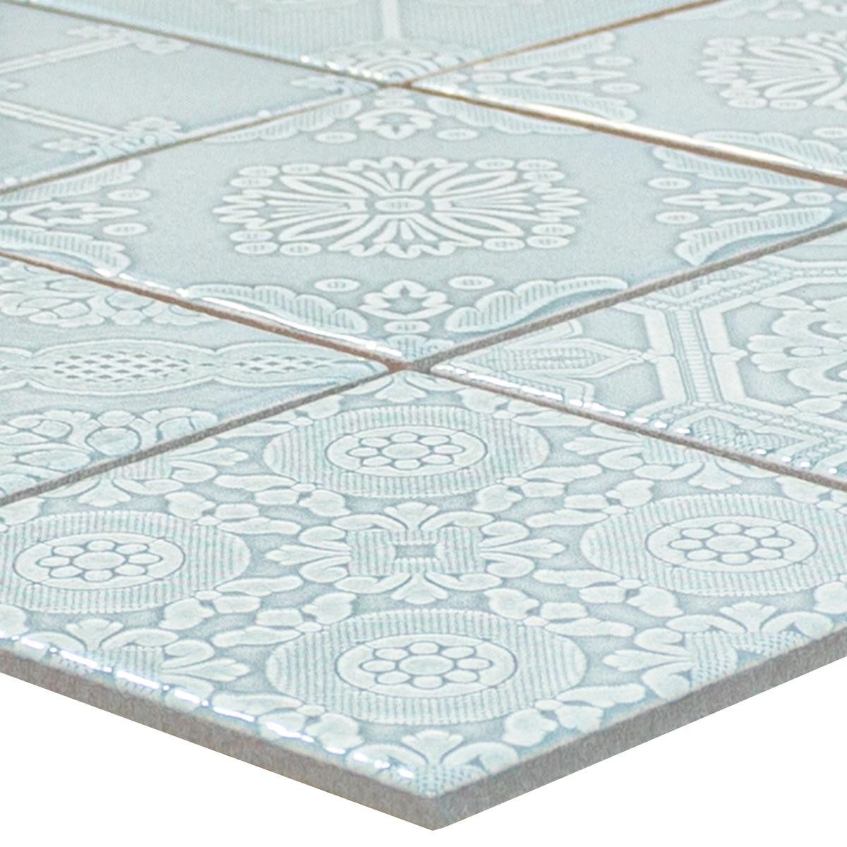 Mosafil Mosaikfliesen Keramik Mosaik Fliesen Rivabella Relief, Keramik 29.700x29.700, grün, Relief - Verlegefertig auf ein Netz geklebt - Frostsicher - Wasserfest