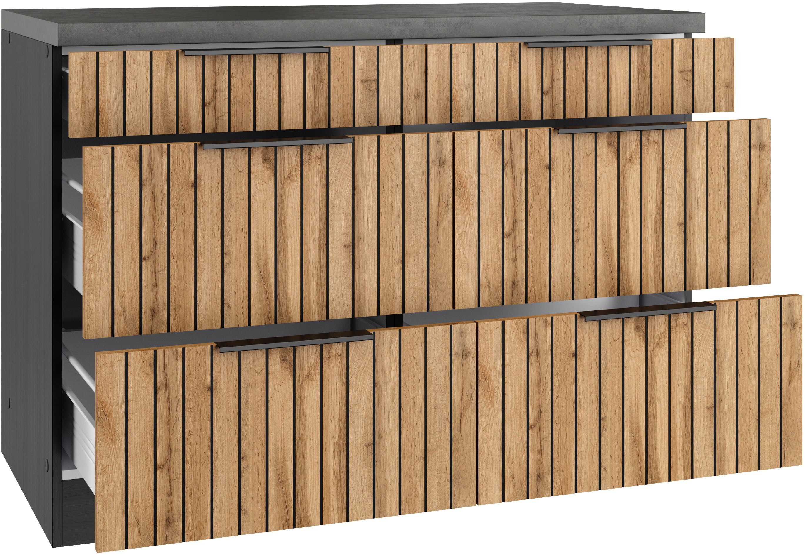 KOCHSTATION Unterschrank KS-Lagos Breite 120 cm, 2 Schubkästen, 2 Auszüge – Bild 3 von 5