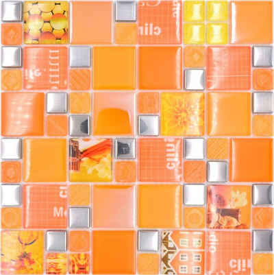 Mosani Mosaikfliesen Glasmosaik Mosaikfliesen silber Orange Wand Fliesenspiegel