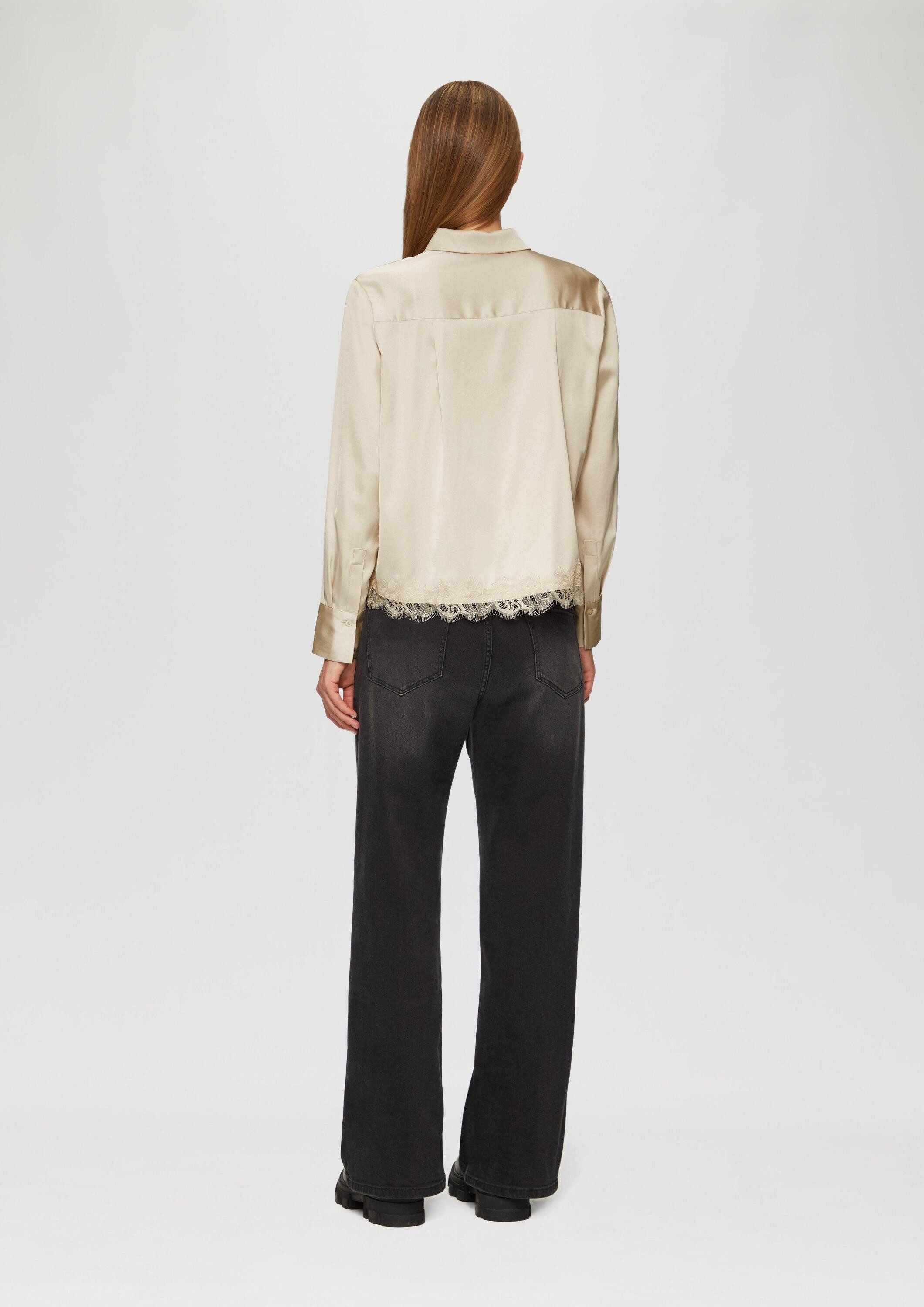 s.Oliver Langarmbluse Bluse Satin-Bluse mit Spitzen-Detail