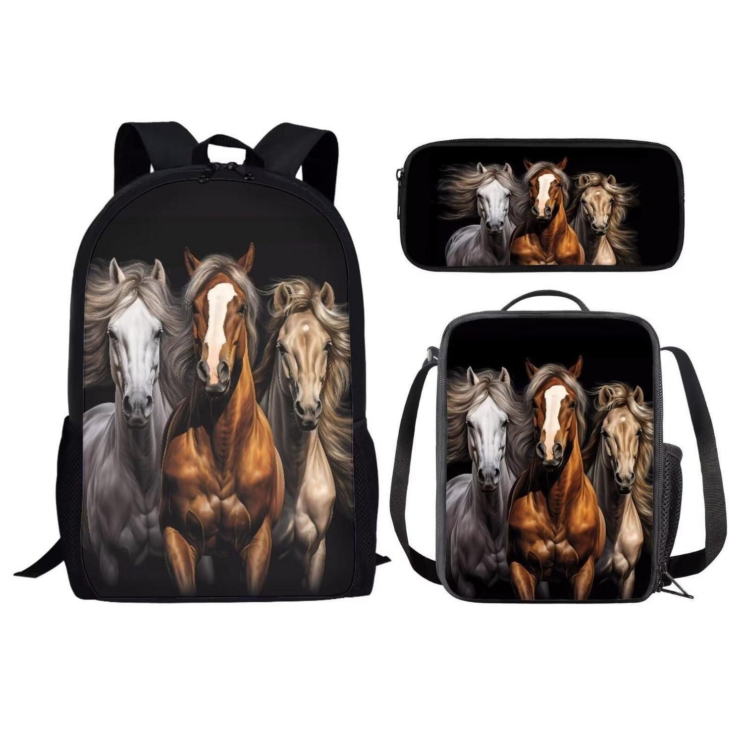 LuxusKollektion Schulranzen Schultaschen Set 3tlg. Pferde-Muster