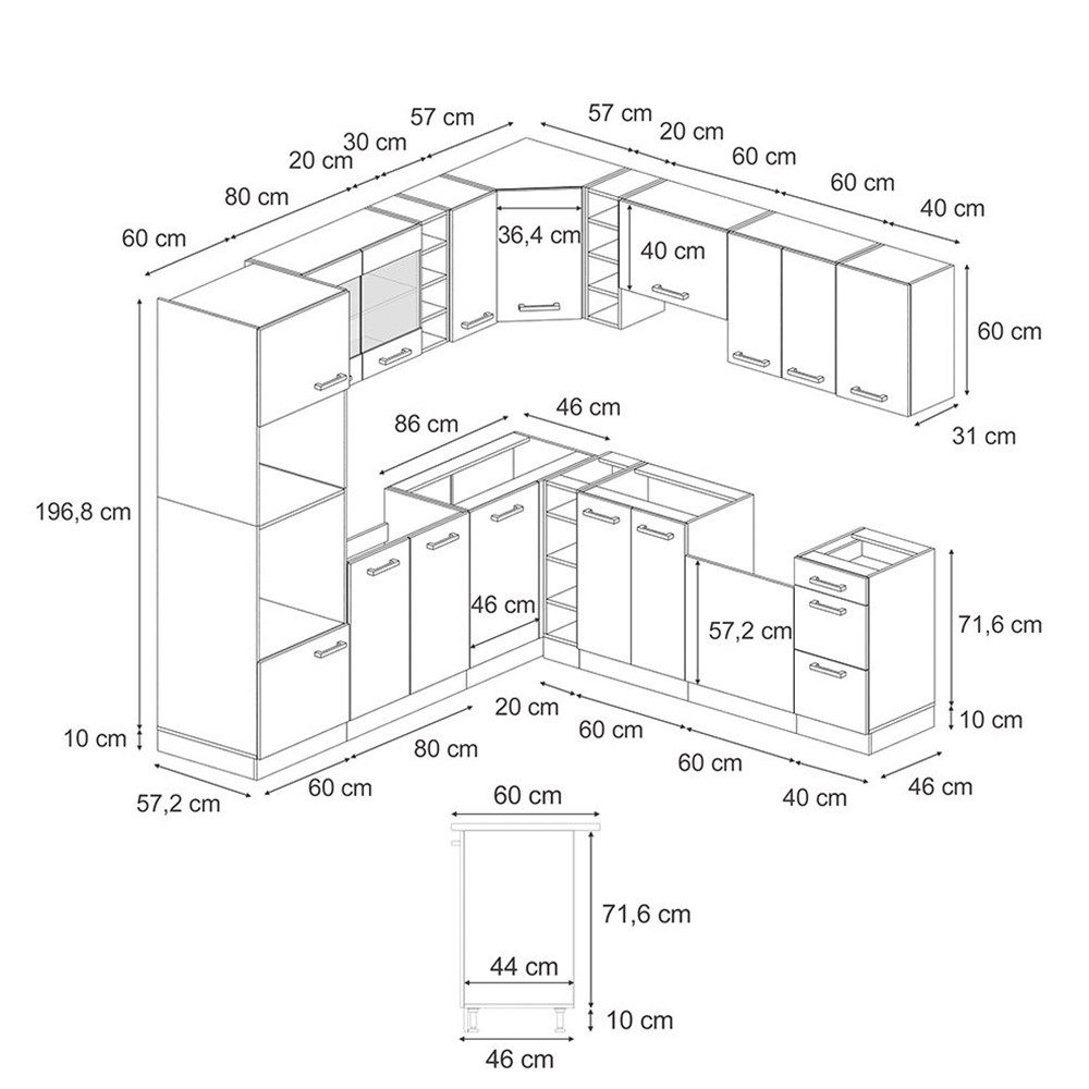 Vicco Winkelküche R-Line, Sonoma/Goldkraft Eiche, 237 günstig online kaufen