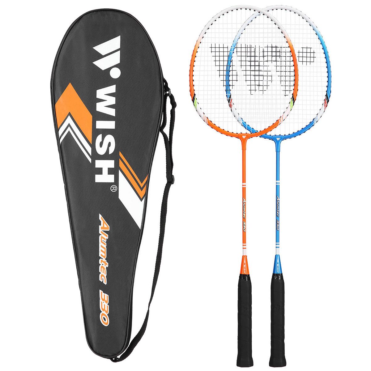 WISH Badmintonschläger Alumtec 330K Badmintonset 2 Schläger Blau/Orange, Leichter Aluminiumrahmen für bessere Kontrolle