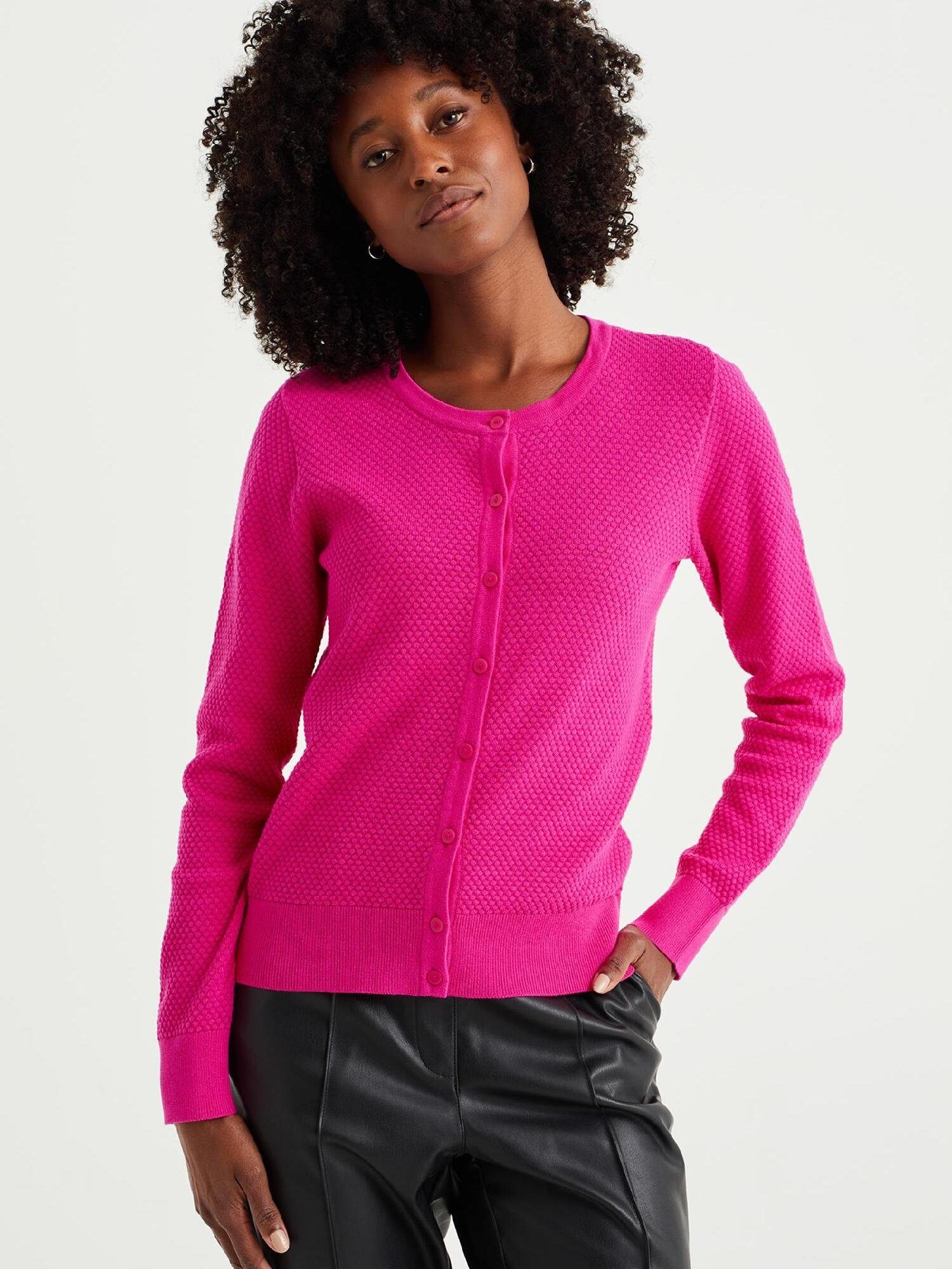 Cardigan rosa (1-tlg) Fashion WE Leuchtend