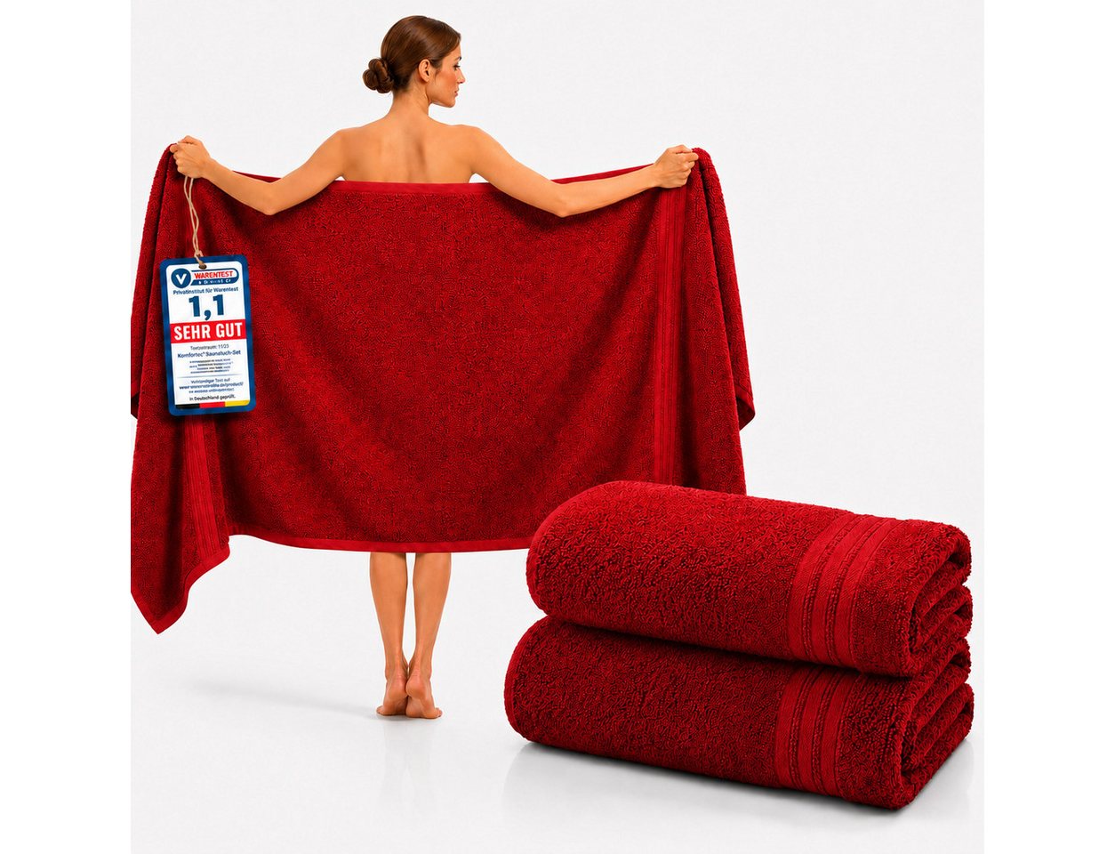 Komfortec Saunatuch 2er Set extra Große - Premium Badetuch - 80x200 XXL, Frottee (2-St), extra Große, 100% Baumwolle, Weich, Schnelltrocknend