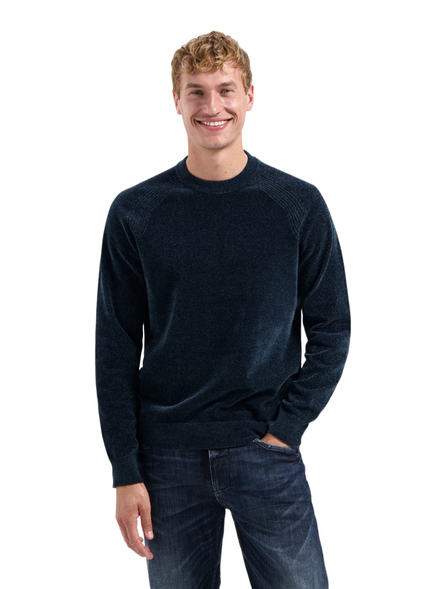 NO EXCESS Strickpullover blau,Casual,Polyester,Unifarben,Rundhals,Lang,Regular Fit