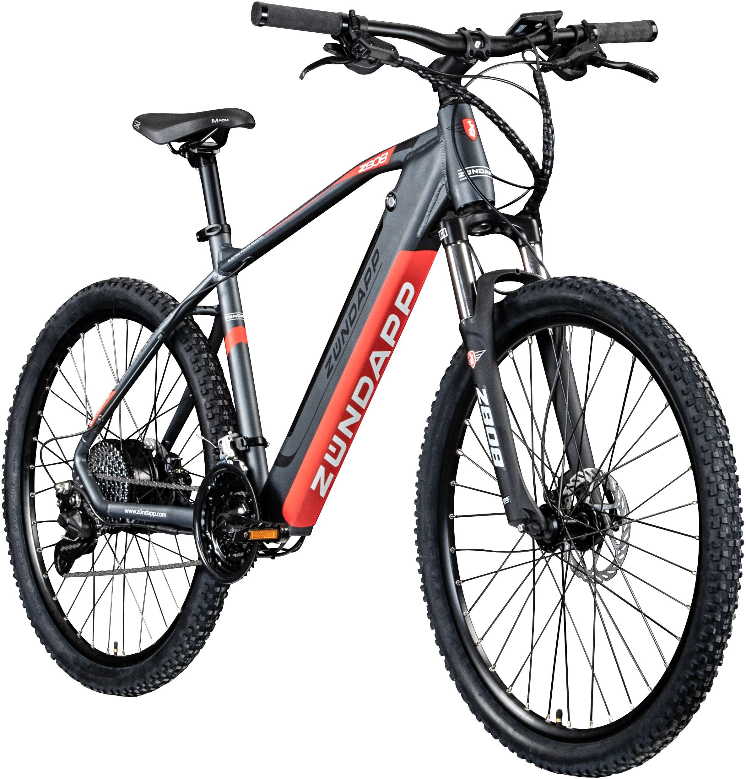 Zündapp E-Bike Z808, 24 Gang, Kettenschaltung, Heckmotor, 504 Wh Akku, Pedelec, Elektrofahrrad für Damen u. Herren, MTB, Mountainbike