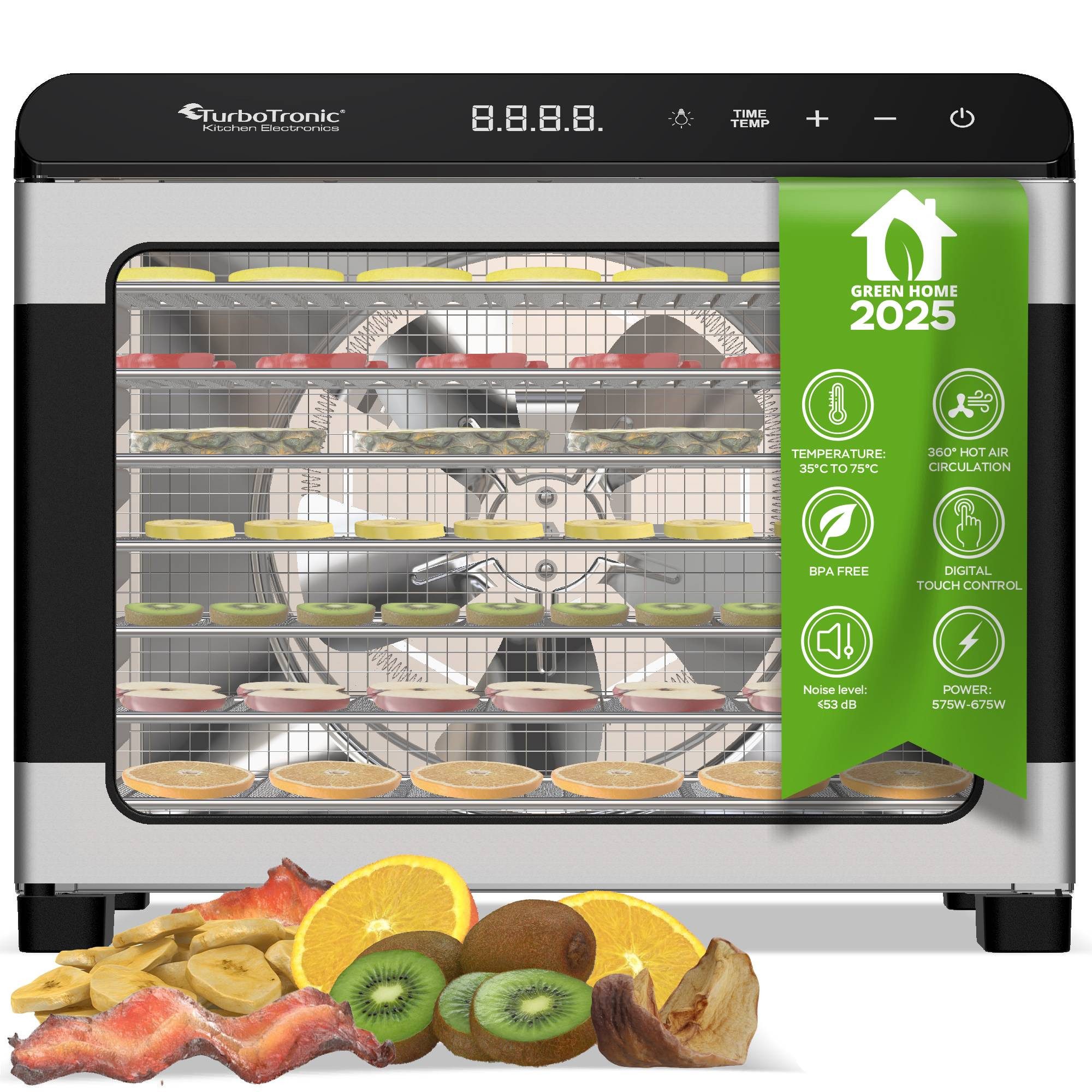 TurboTronic by Z-Line Dörrautomat 50 Liter 35°C bis 75°C komplett aus Metall Food Dehydrator Obst Gemüse 650 W, 7 Etagen, Fleisch Pilze Früchtetrockner Dörrapparat Dörrer Dörrautomat Edelstahl