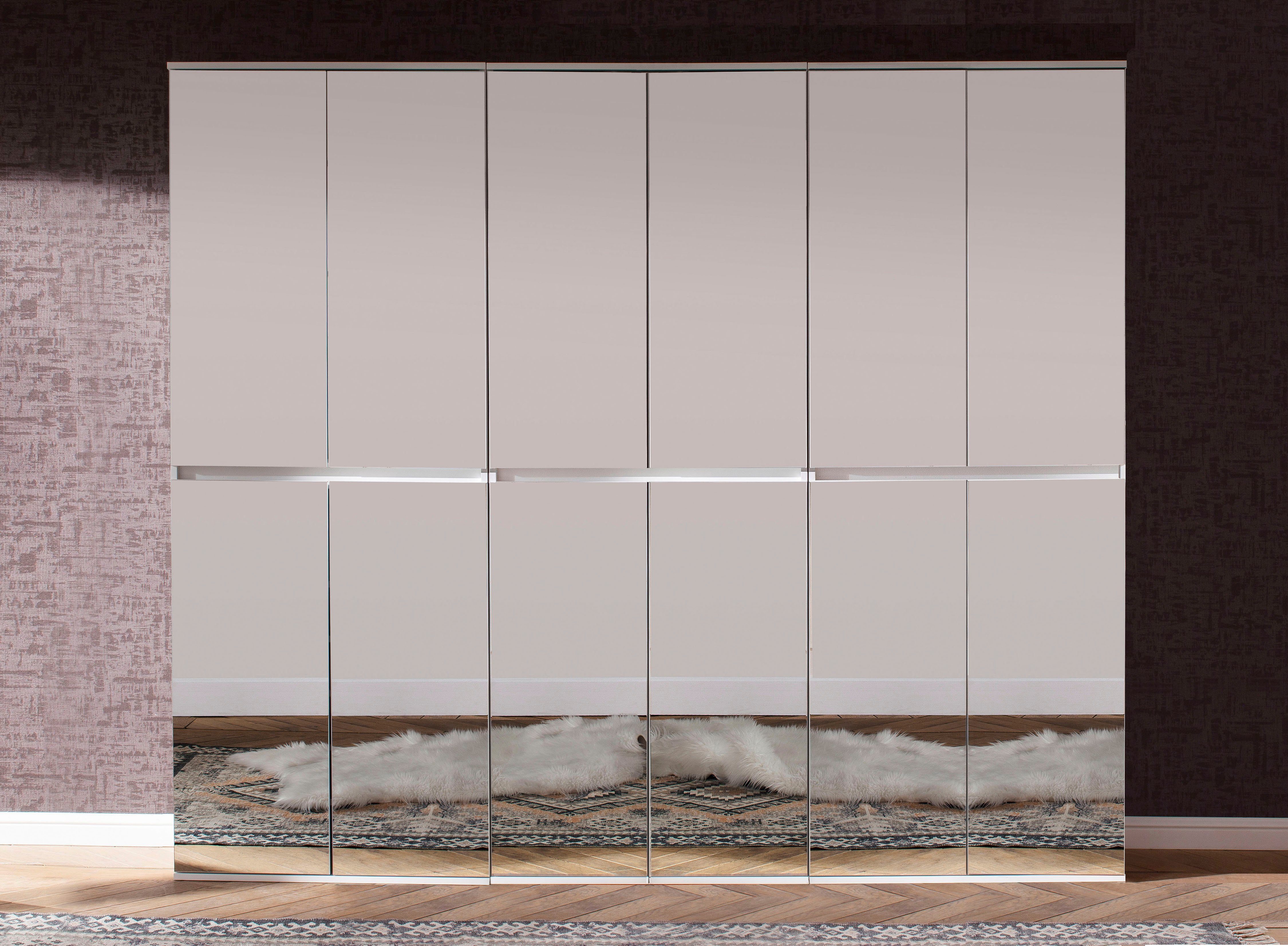 Home affaire Garderoben-Set Malcesine, (3-St), 3 Mehrzweckschränke mit Spiegelglasfronten - (B/T/H) 222/34/191 cm