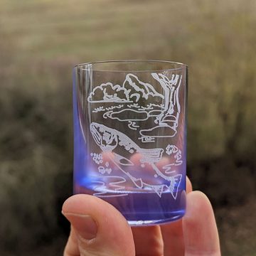 Schnapsglas Barline, Kristallglas, veredelt mit Gravur, 6x Fischmotiv, Inhalt 60 ml