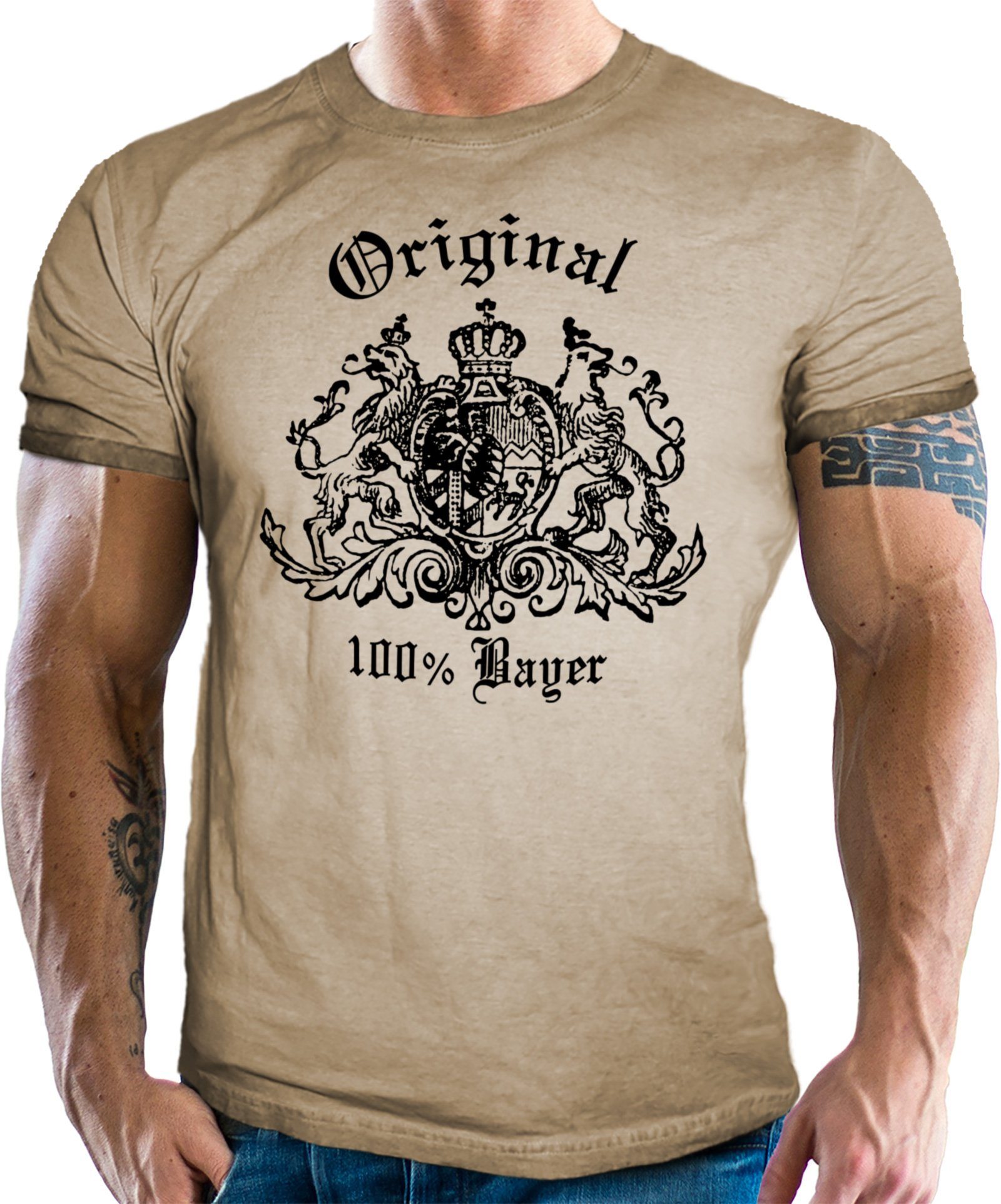 LOBO NEGRO® T-Shirt für Fans Used Bayer 100% im Washed Trachten Sand Bayern Look