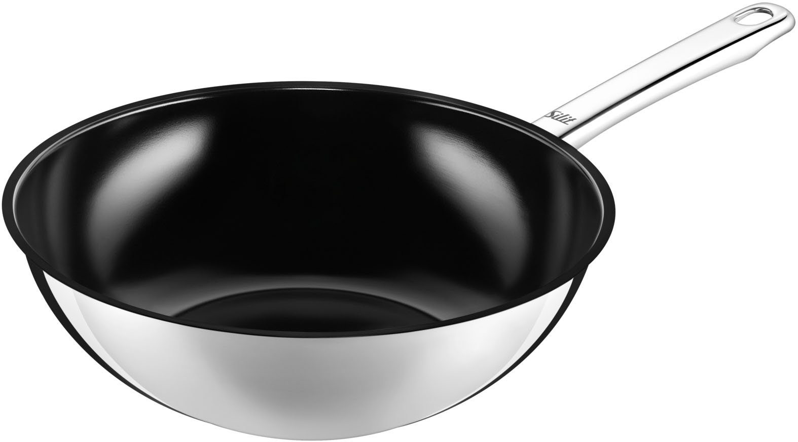 Silit Wok Wuhan Wokpfanne Induktion Ø 28 cm, Edelstahl 18/10 (1-tlg), ideal für scharfes Anbraten, für alle Herdarten geeignet