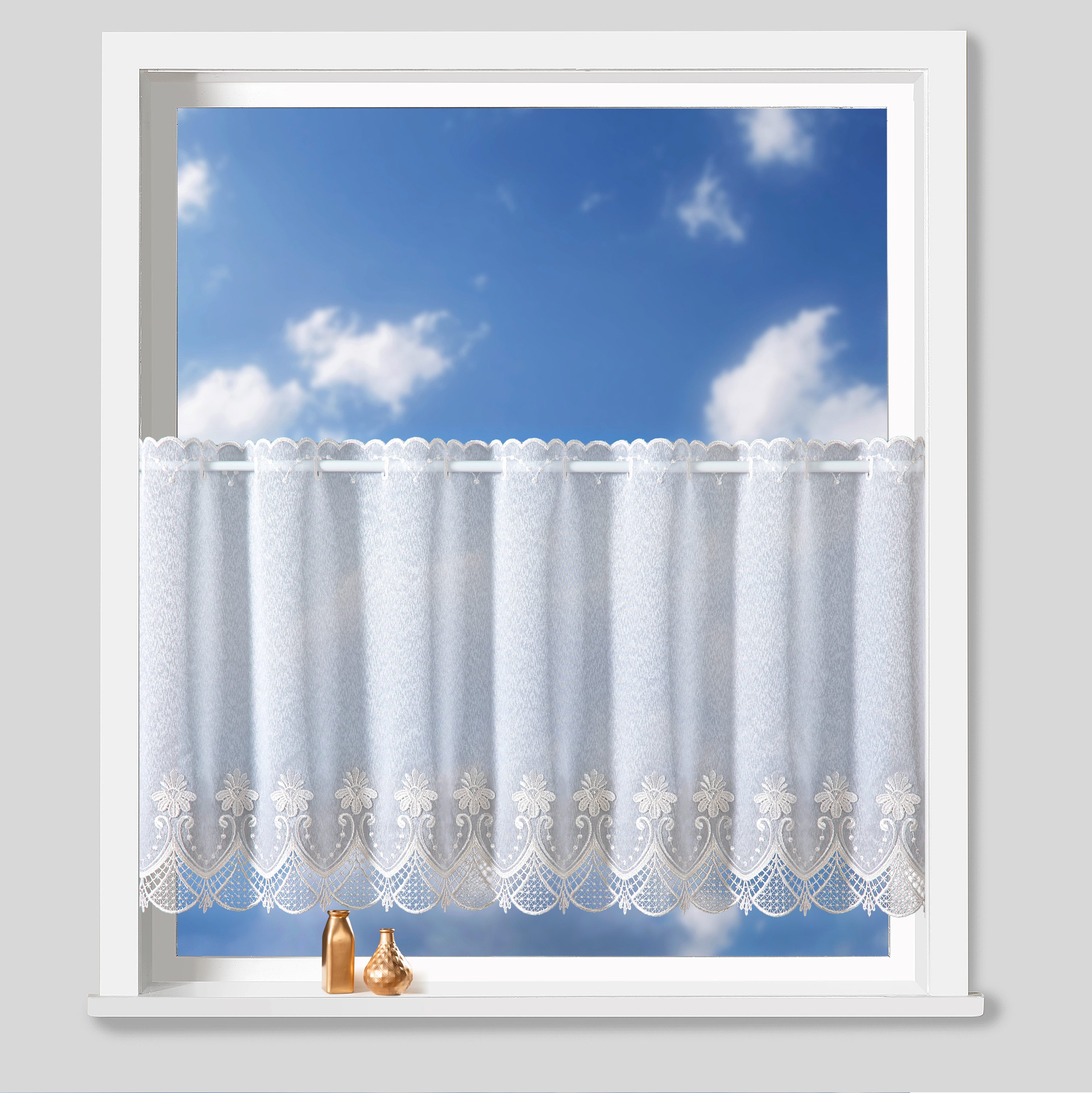 Weckbrodt Scheibengardine nach Maß Fiorella (1 St), Stangendurchzug, halbtransparent, Bistro, Gardine, Store, nach Maß