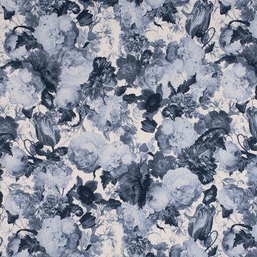 SCHÖNER LEBEN. Stoff Dekostoff Baumwolle Dutch Floral Masterpiece Blüten blau weiß1,40m, Digitaldruck