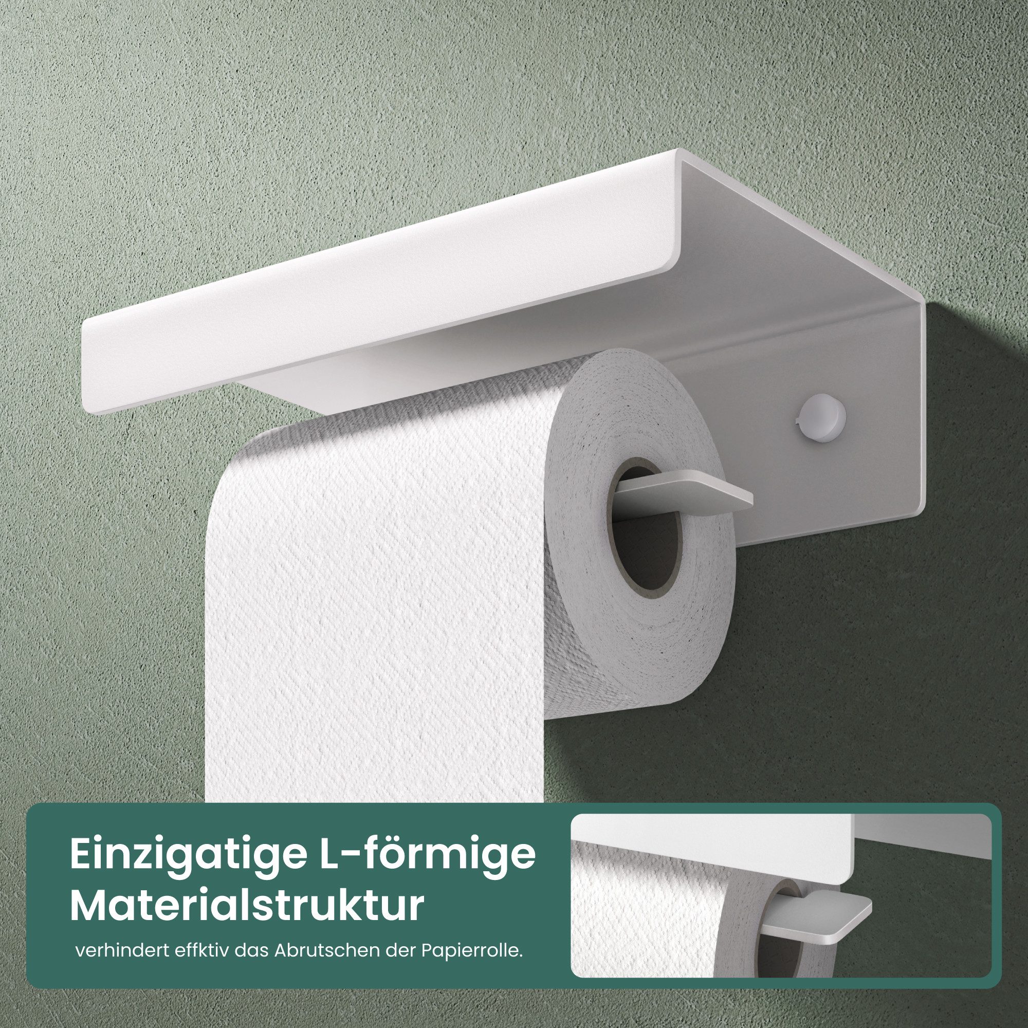Mai & Mai Toilettenpapierhalter WC-Papierhalter mit Ablage aus Aluminium L-Form Lino-05, Anti-Fingerabdruck Einzigatige L-förmige Materialstruktur – Bild 3 von 5