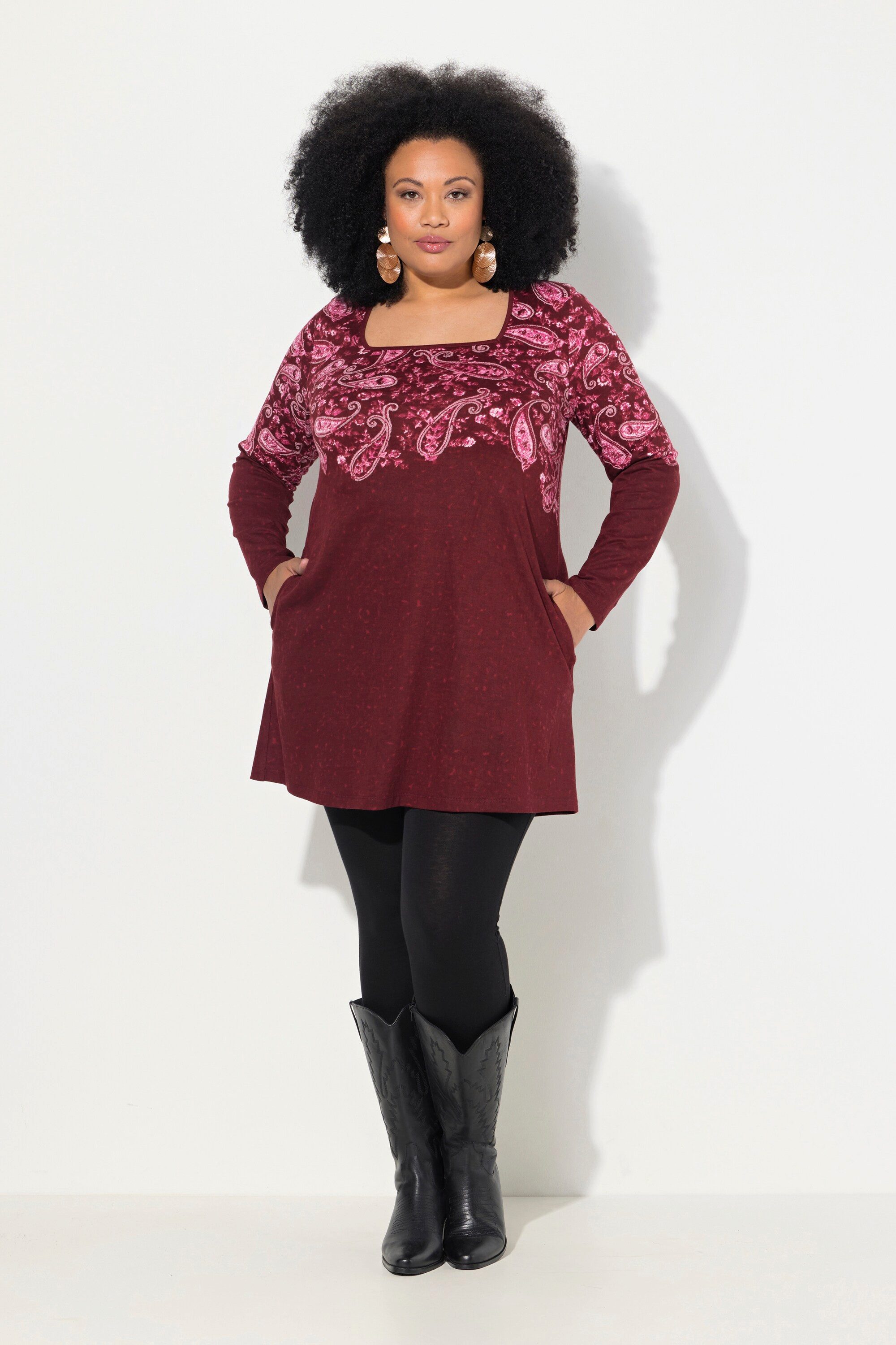 Ulla Popken Longshirt Longshirt A-Linie Carree-Ausschnitt günstig online kaufen