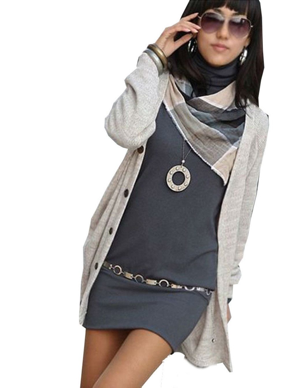 Longshirt Figurbetontes Stretch Kleid mit Rollkragen