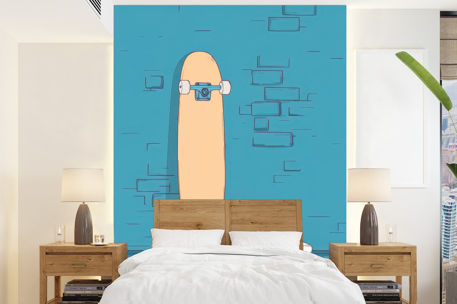 MuchoWow Fototapete Skateboard - Gymnastikschuhe - Rot - Minimalistisch, Matt, bedruckt, Wallpaper für Wohnzimmer, Schlafzimmer, Vinyl Tapete, 165x220 cm