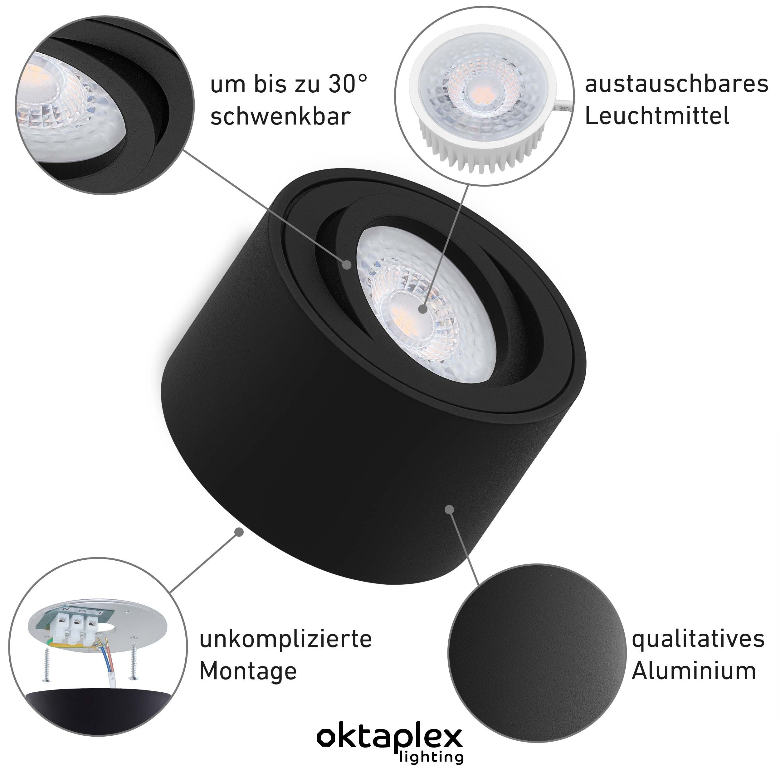 Oktaplex lighting LED Deckenstrahler 3 Stück Aluminium Aufbaustrahler schwa günstig online kaufen
