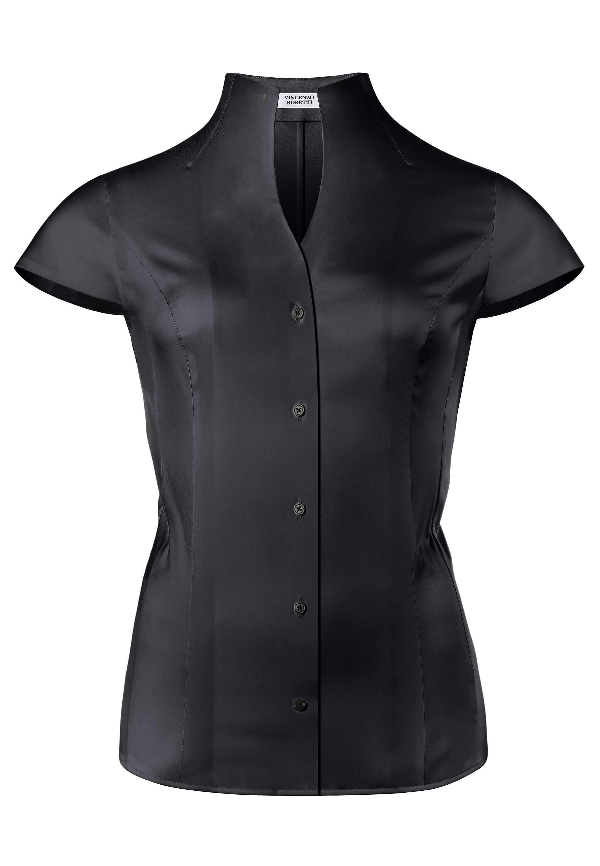 Klassische Bluse tailliert stretch Kelchkragen Kurzarm