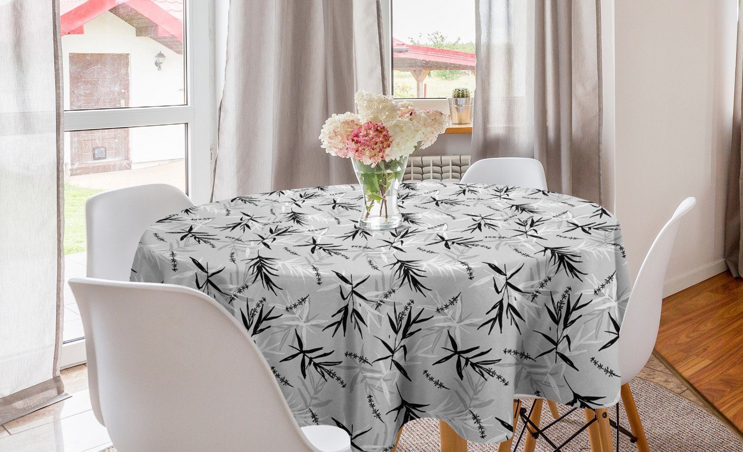 Abakuhaus Tischdecke Kreis Tischdecke Abdeckung für Esszimmer Küche Dekoration, Blumen Bambus-Blätter-Muster