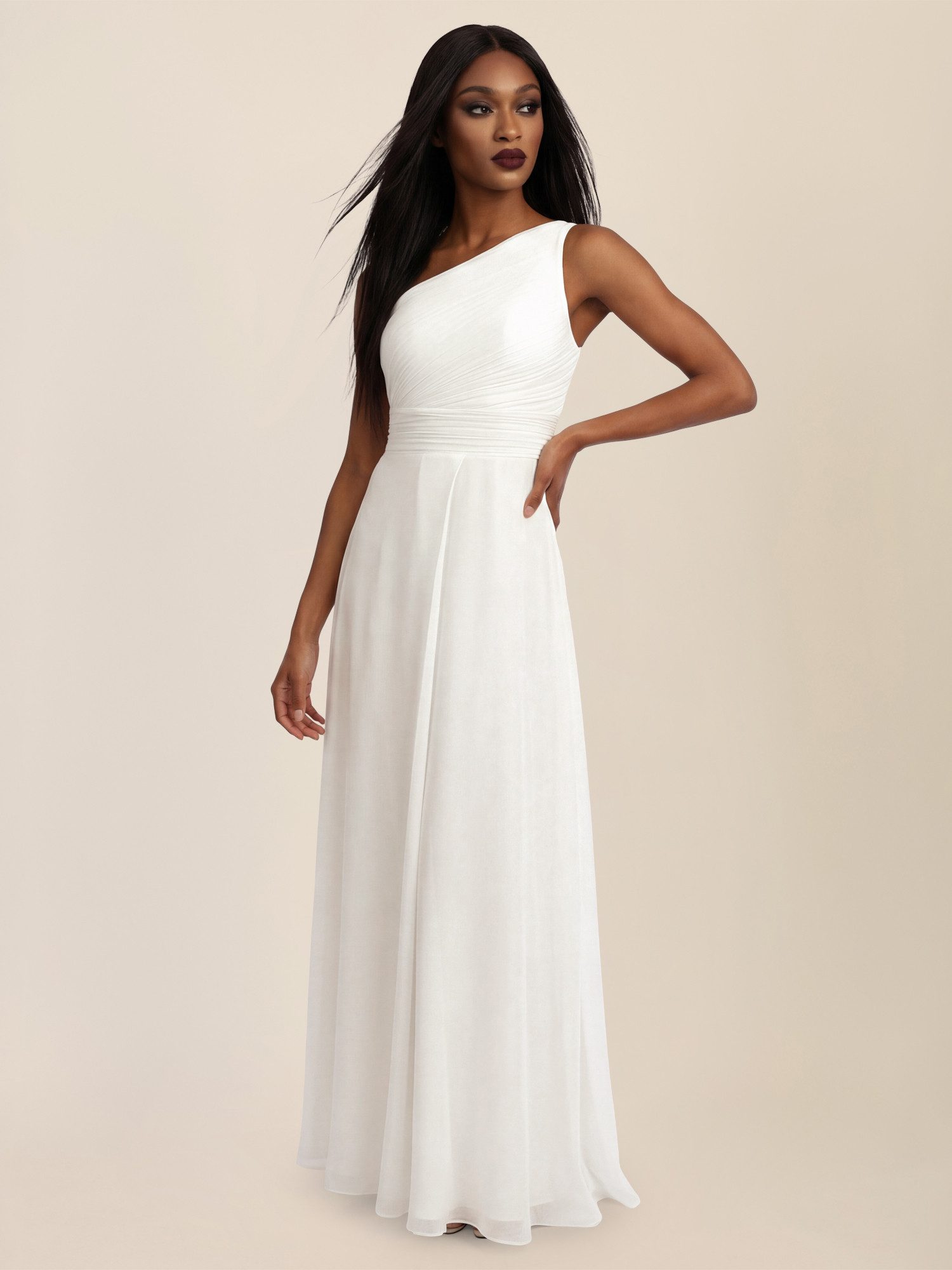 Apart Chiffonkleid mit One-Shoulder-Design, Kleid aus Chiffon
