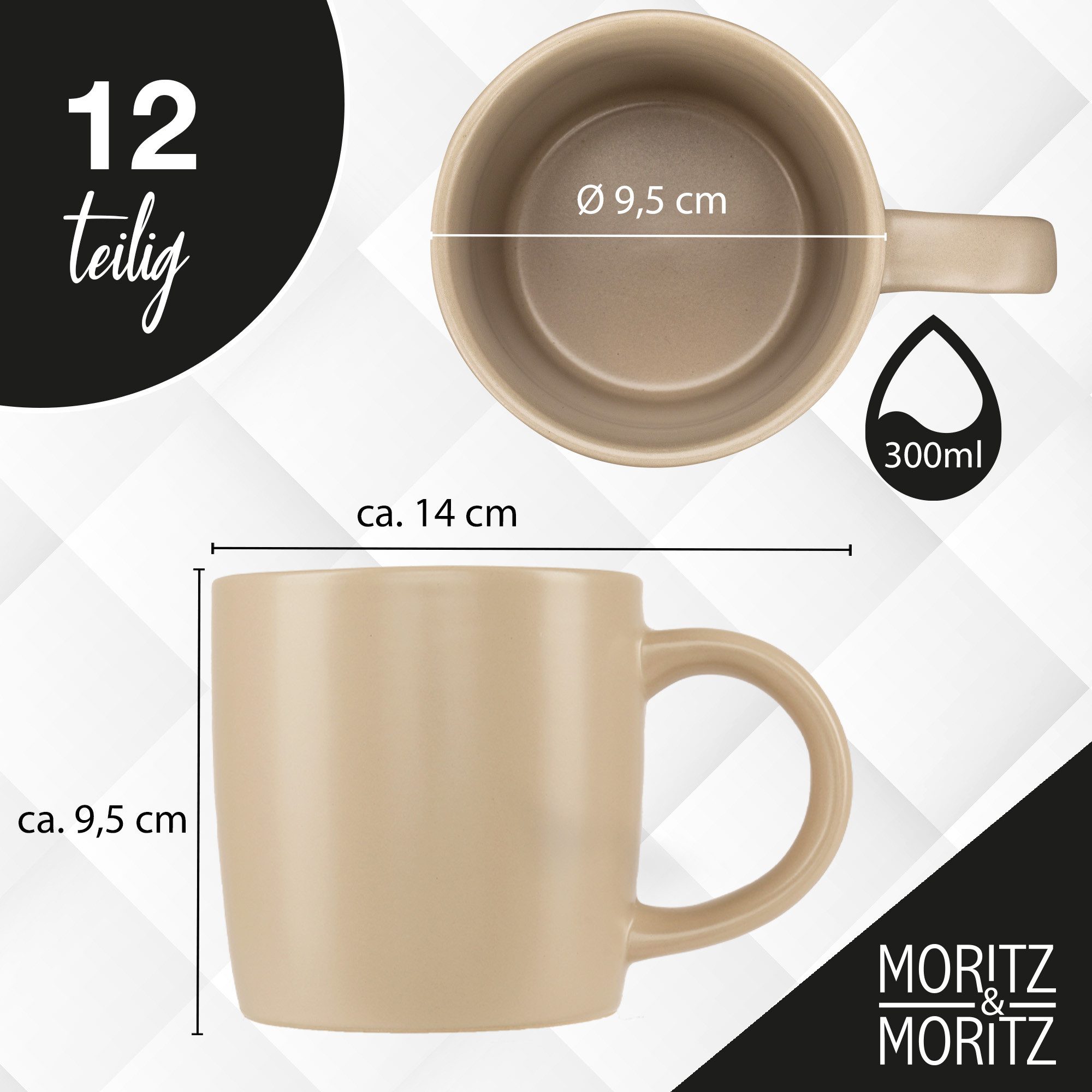 Moritz & Moritz Tasse 12tlg NORDIC Taupe, 12-tlg., Steinzeug, für 12 Personen - spülmaschinen- und mikrowellengeeignet