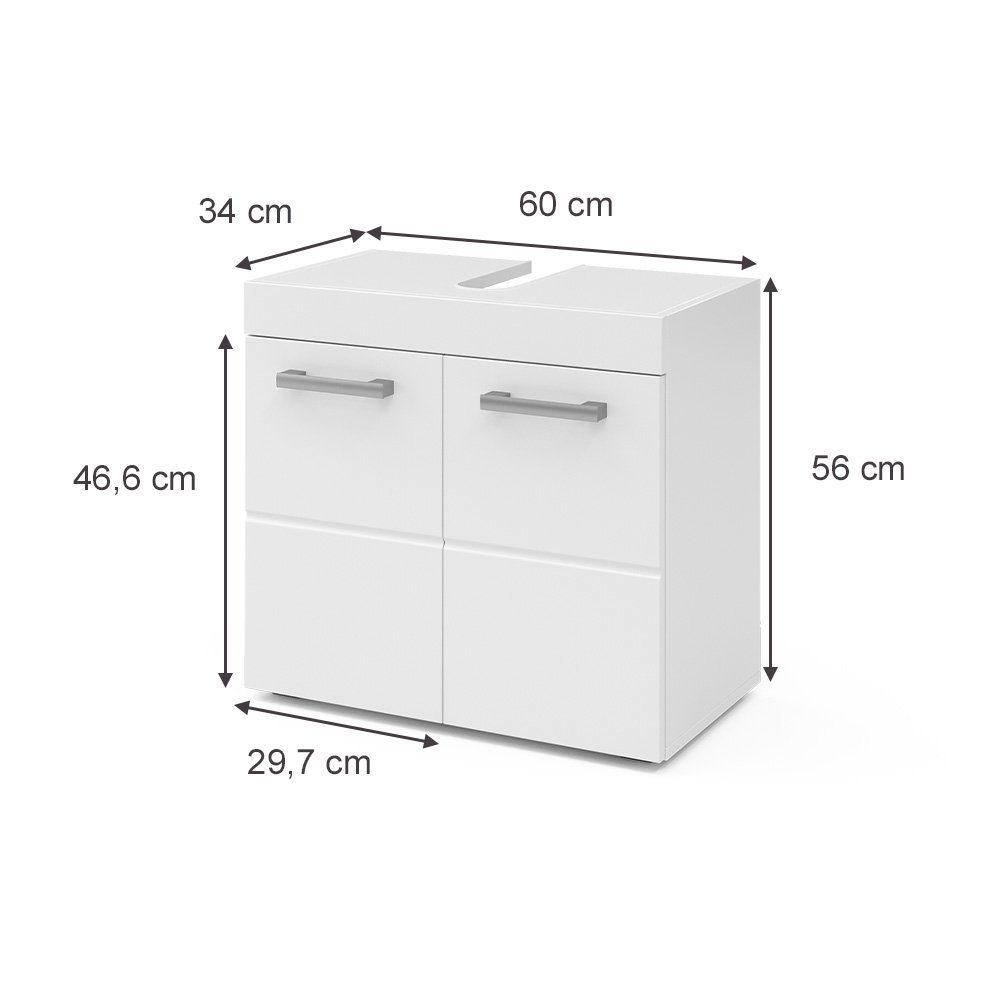 Waschtischunterschrank Waschbeckenunterschrank Weiß Vicco LUNA Badschrank 60x56cm