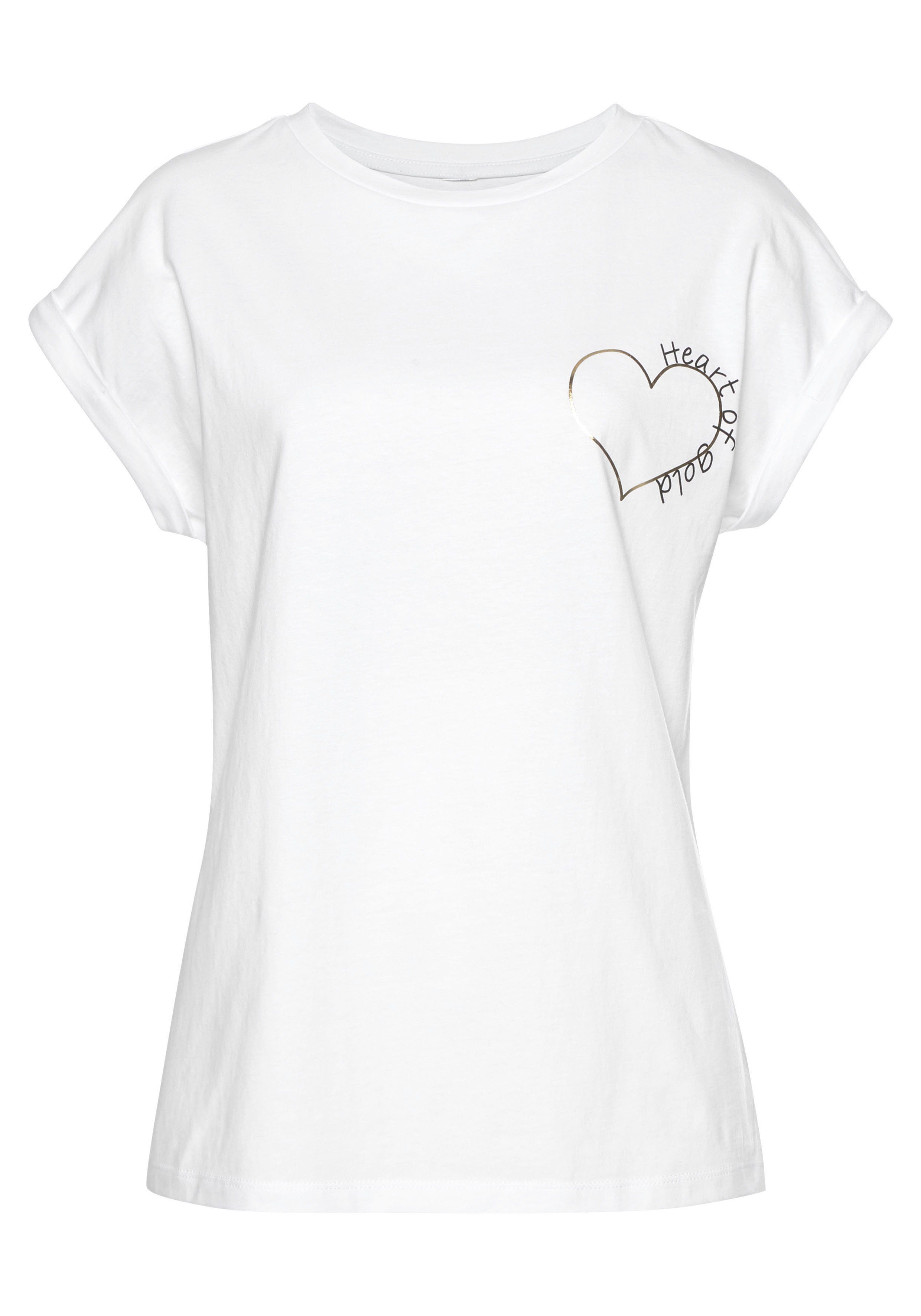 LASCANA T-Shirt, mit glänzendem Print, Kurzarmshirt aus Baumwolle günstig online kaufen