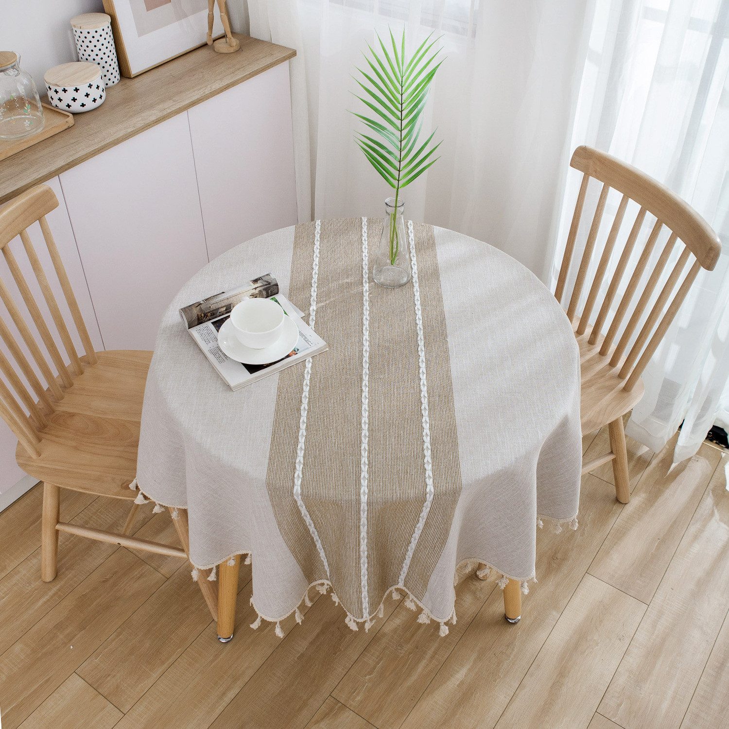 FELIXLEO Tischdecke Tischdecke Rund 140 cm Abwaschbar Baumwolle Staubdicht Tischtuch