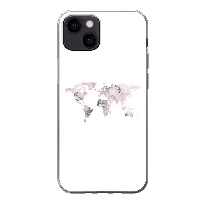 MuchoWow Handyhülle Weltkarte - Marmor - Grau Handyhülle Apple iPhone 13 Mini Smartphone-Bumper Print Handy