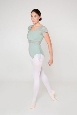 tanzmuster Body Damen Kurzarm Ballettanzug Malin mit Netzärmeln umlaufender, geblümter Netz-Einsatz