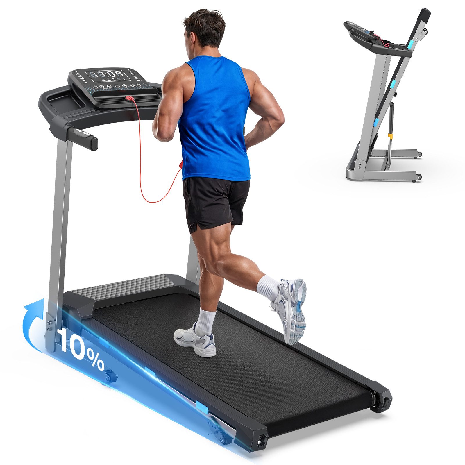 Cardirun Laufband für Zuhause, 3,5 PS, 180KG, 1–12 km/h, Herzfrequenz (1-tlg), LED & Bluetooth APP