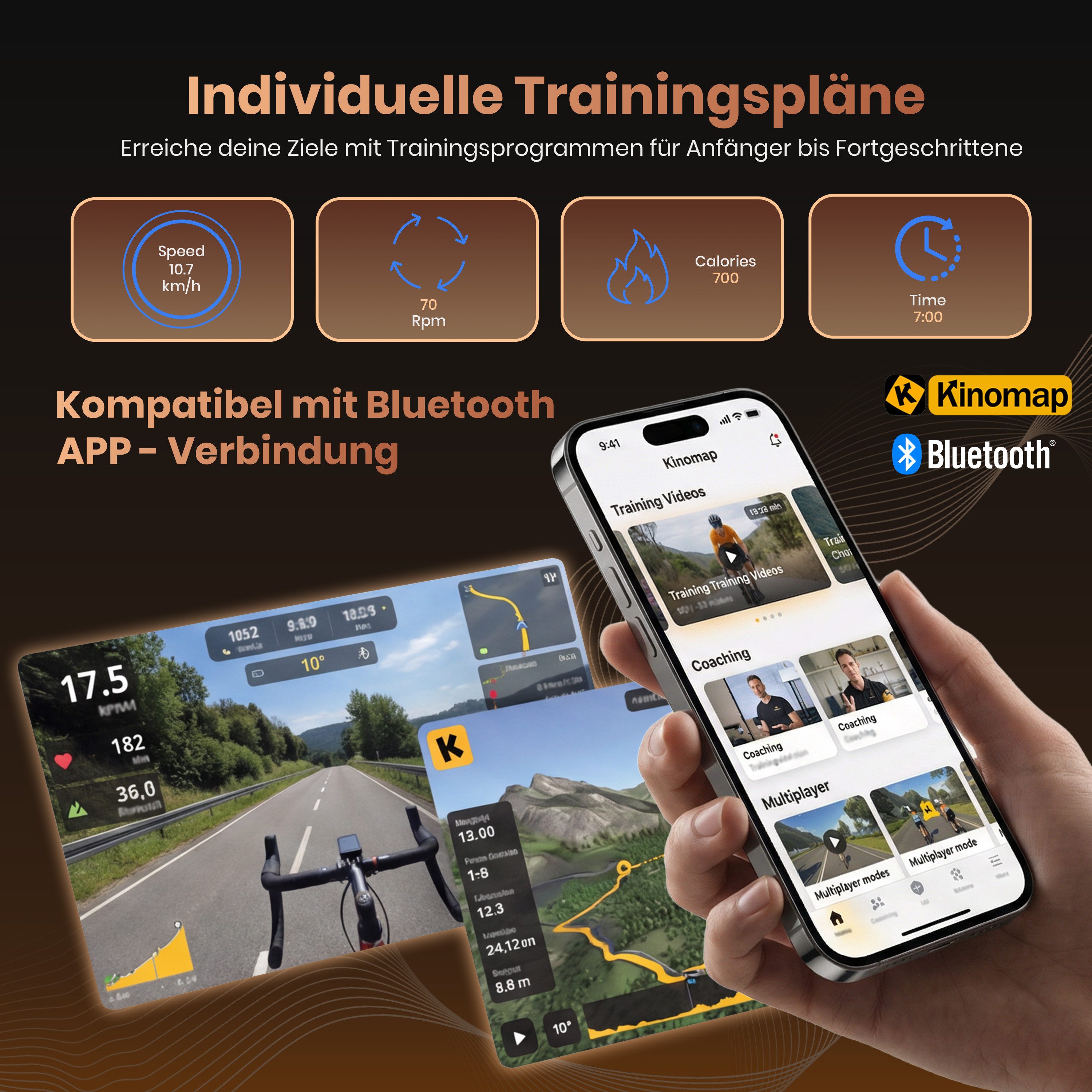 AsVIVA Heimtrainer H22 Ergometer mit automatischer Widerstandsanpassung für Fitness-Apps, 12 kg Schwungmasse, App-kompatibel, Cardio-Programme